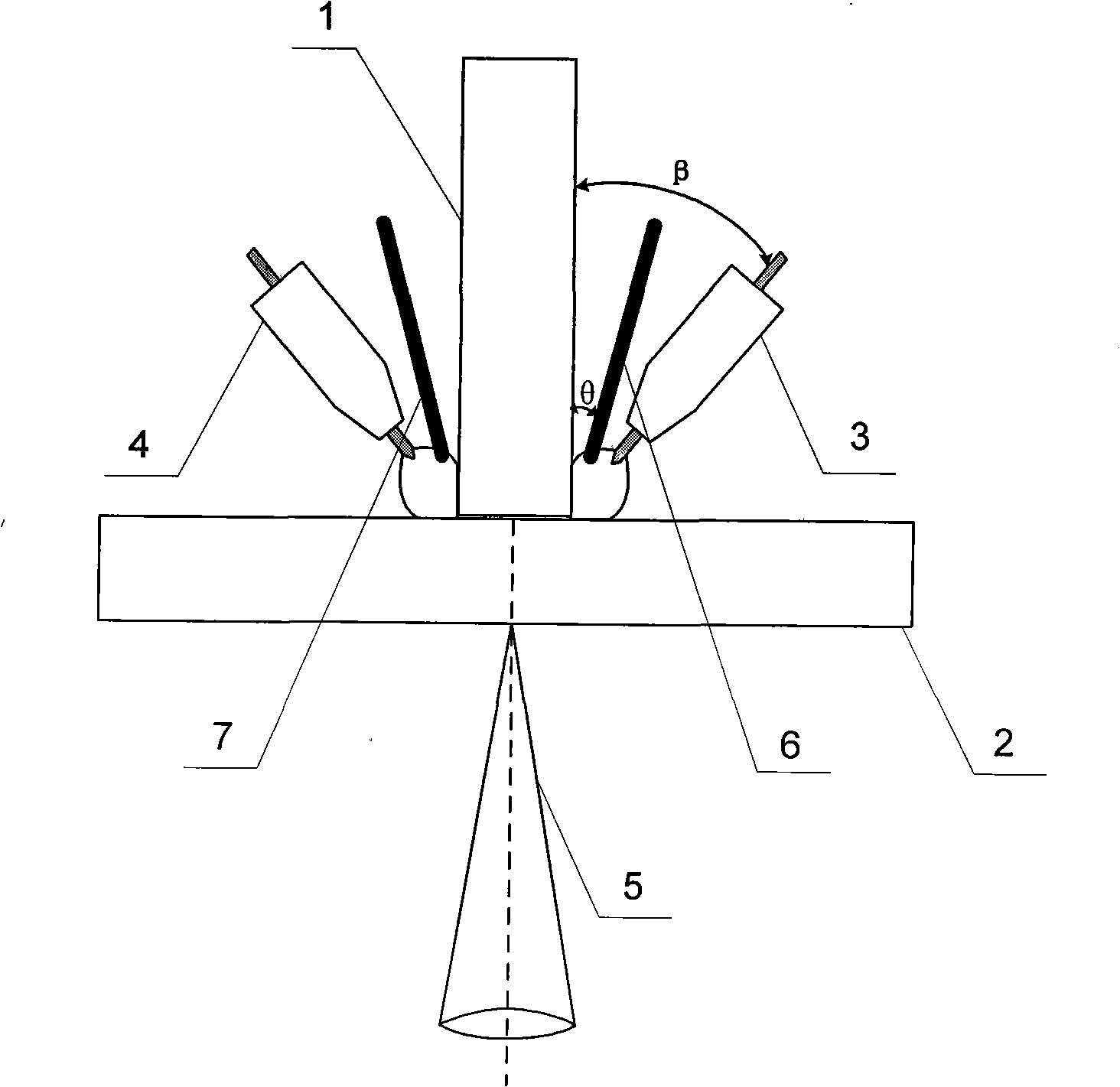 Laser-double arc double sided compound welding method of T shaped joint