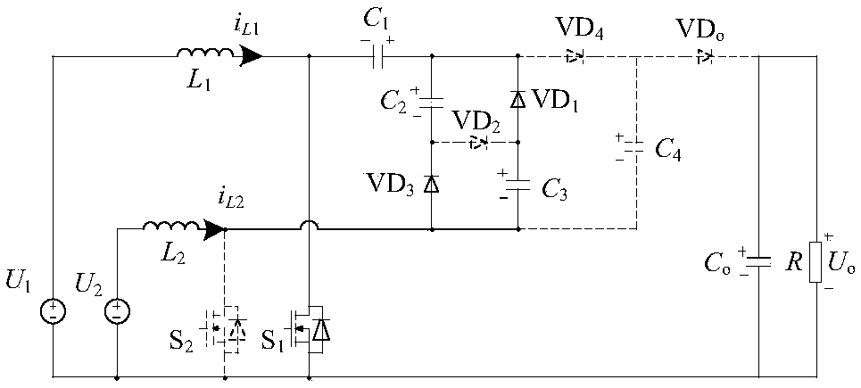 High gain dual-input direct-current converter based on switched capacitor network and modulation method