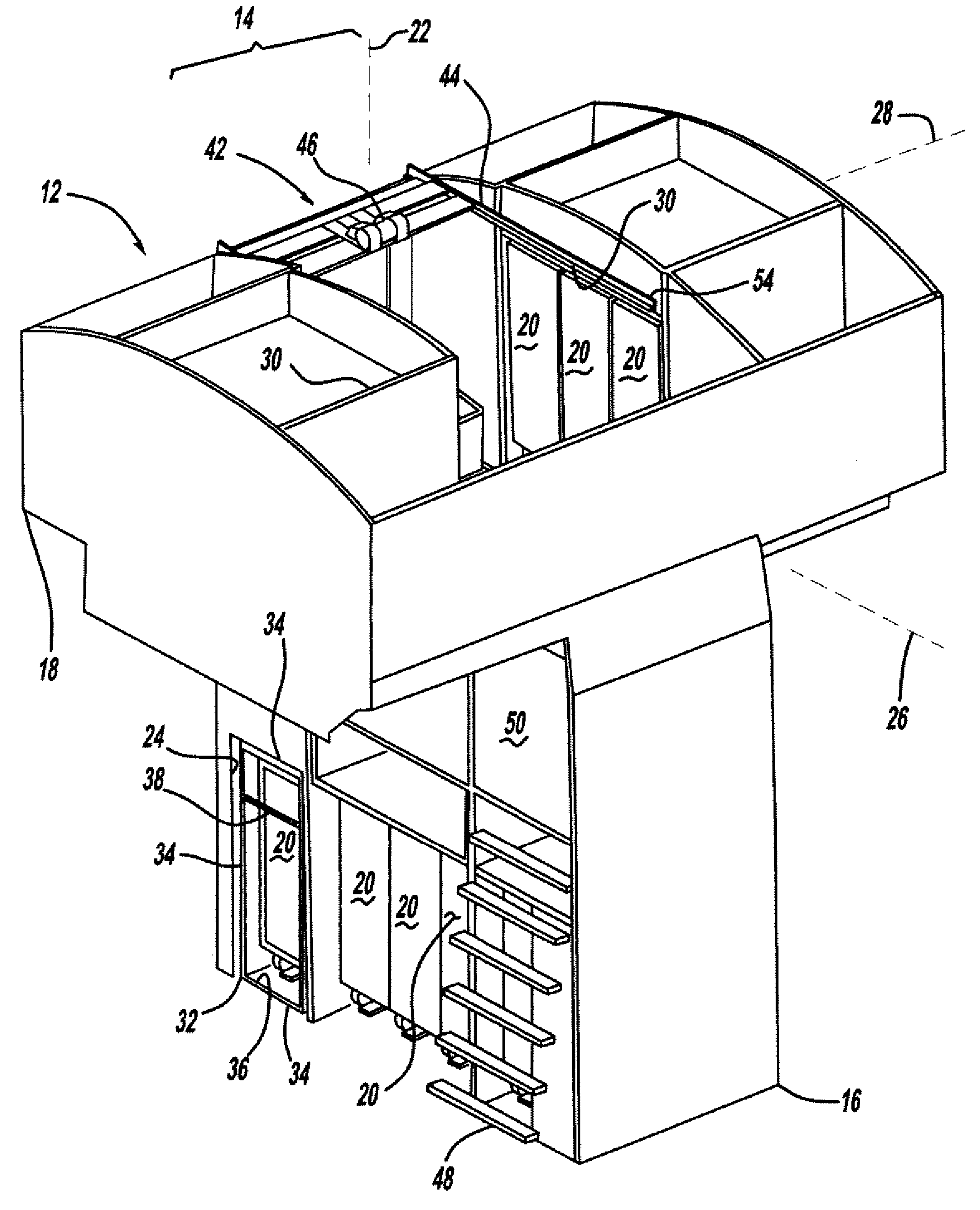 Integrated transport system for overhead stowage