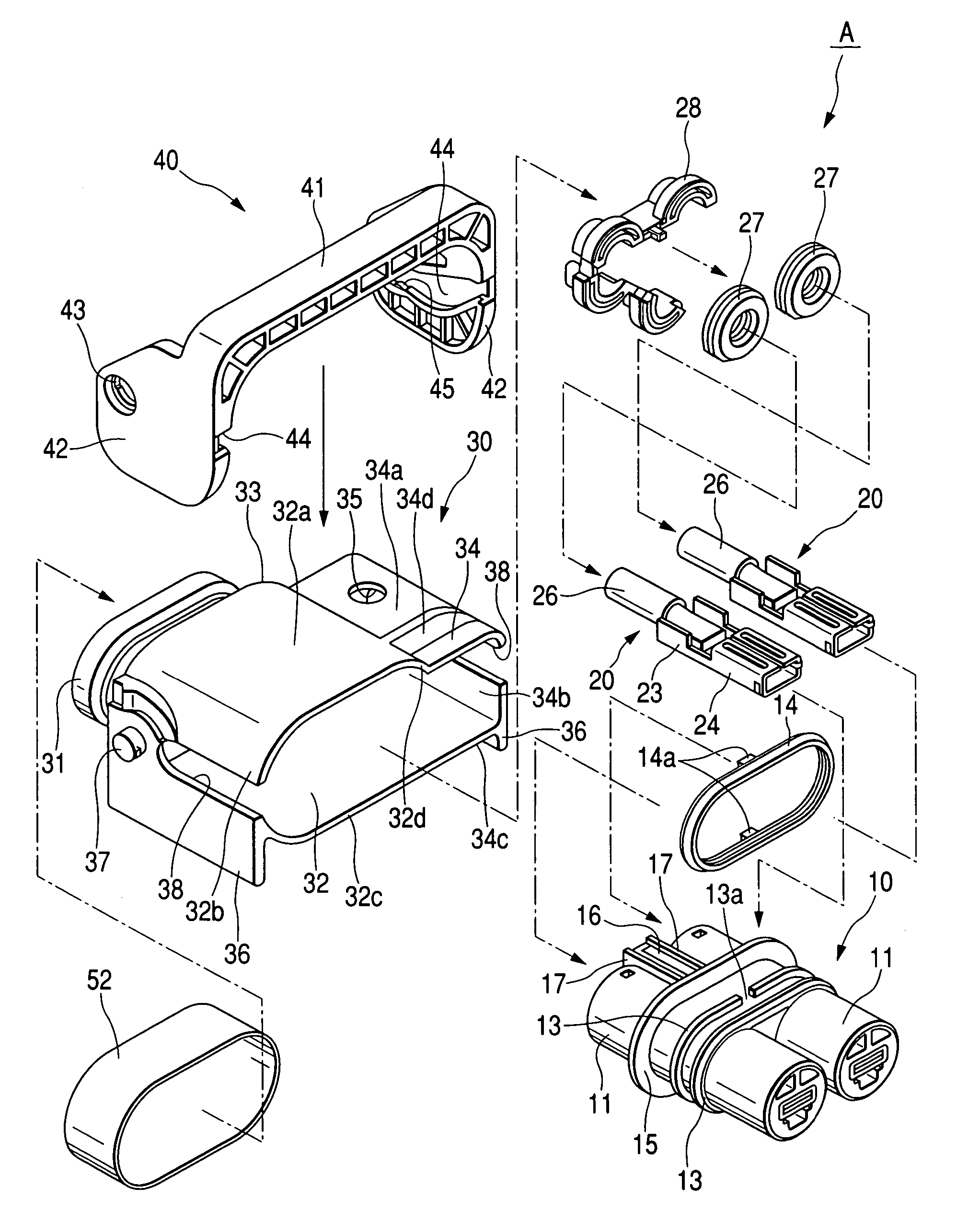 Connecting structure of connector, shield connector and lever type connector