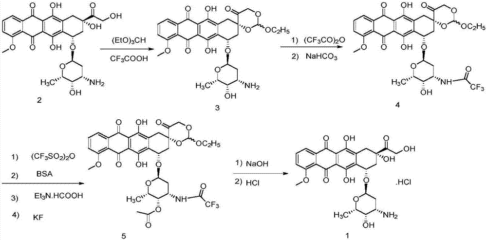 Method for preparing epirubicin hydrochloride and intermediate compound