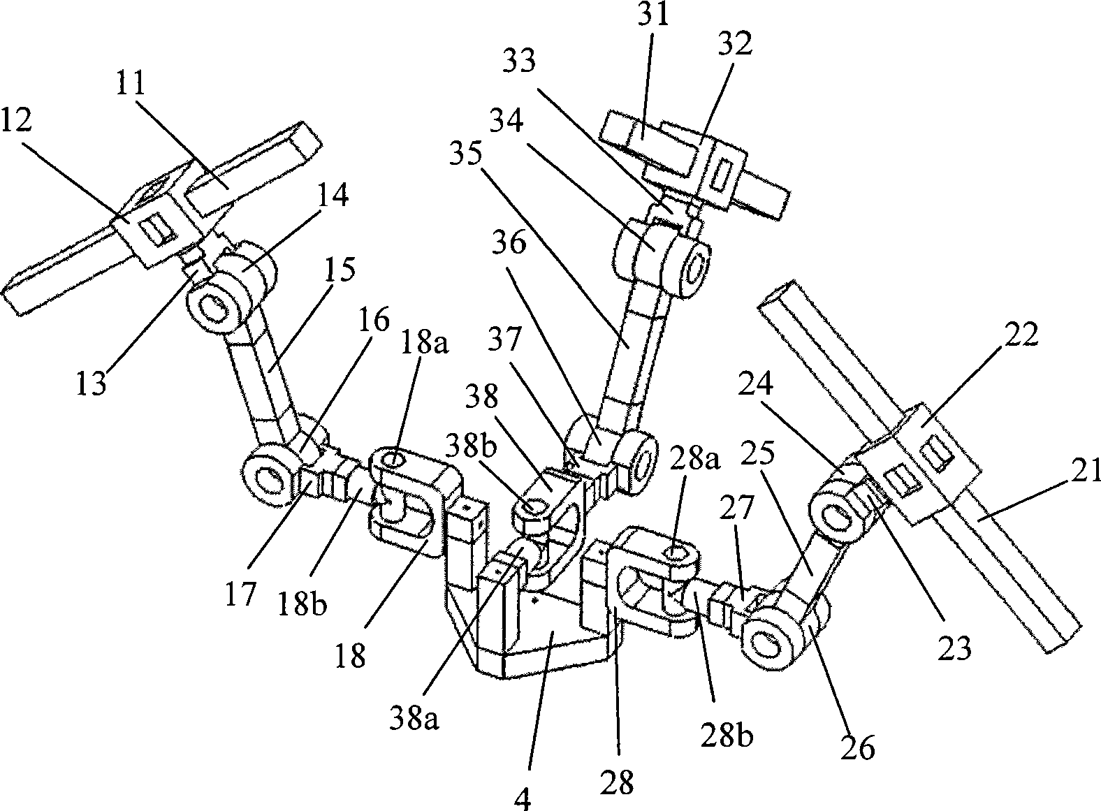 Parallel mechanism with three freedom degrees of twice rotation and once motion