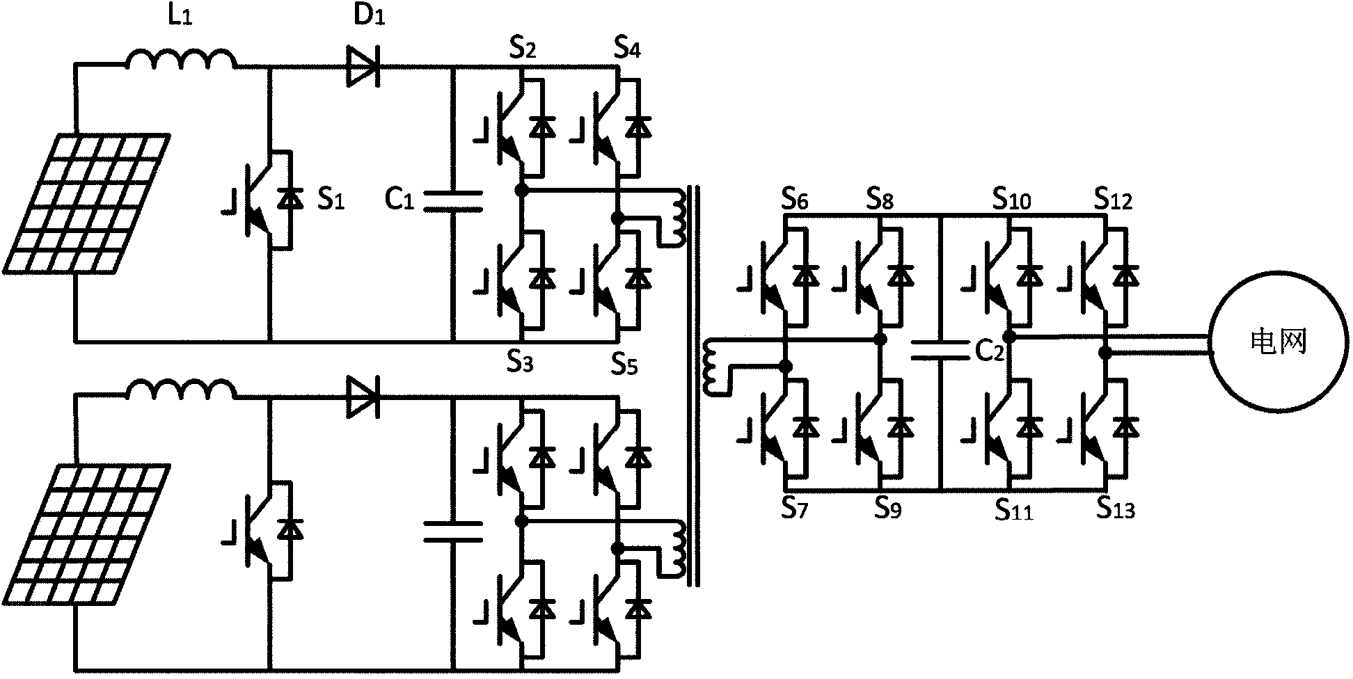 Photovoltaic micro-inverter power generation system based on multi-winding high-frequency magnetic coupling system