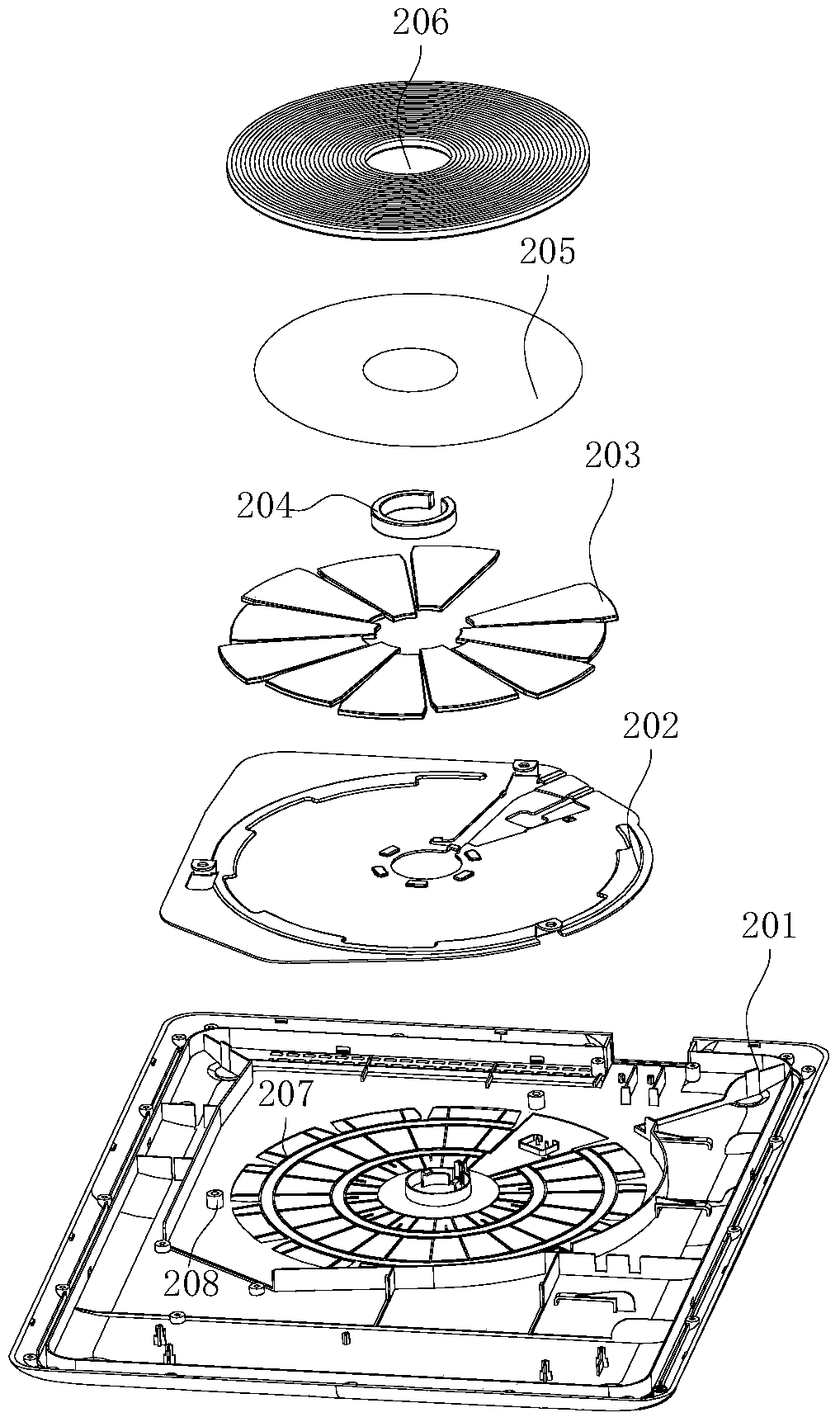 The induction cooker with the magnetic strip on the upper side of the bracket