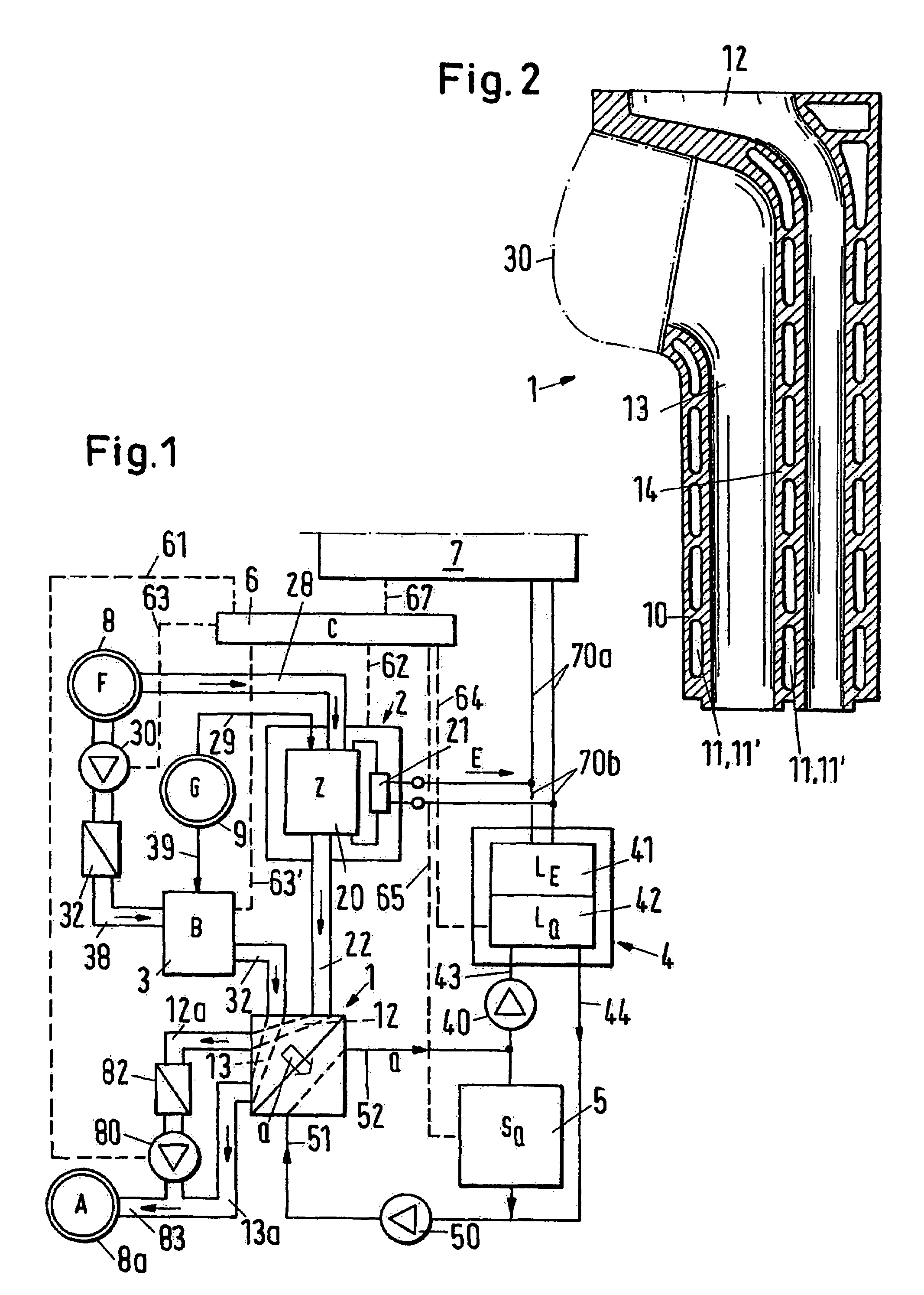 Heat exchanger for a heating system with integrated fuel cells for the production of electricity