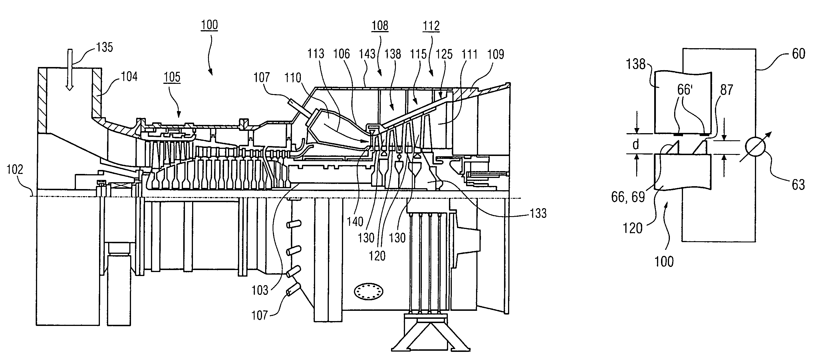 Method of minimizing the gap between a rotating turbine blade and a casing of a turbine, a turbine, and a method of determining the wear behavior of a wheel of a rotor