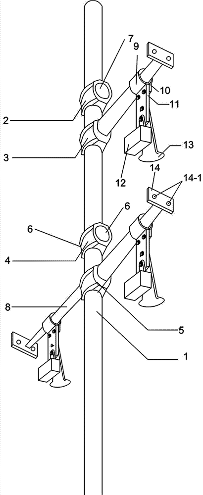 Vibration-attenuating compound cross arm pole with conveniently replaced cross arm