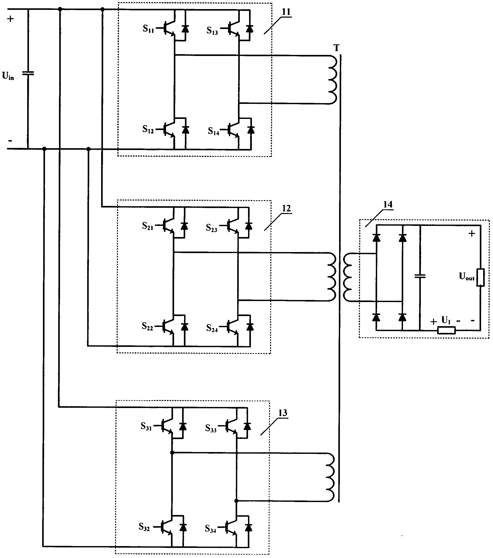 Multi-converter output can be cascaded switching power supply