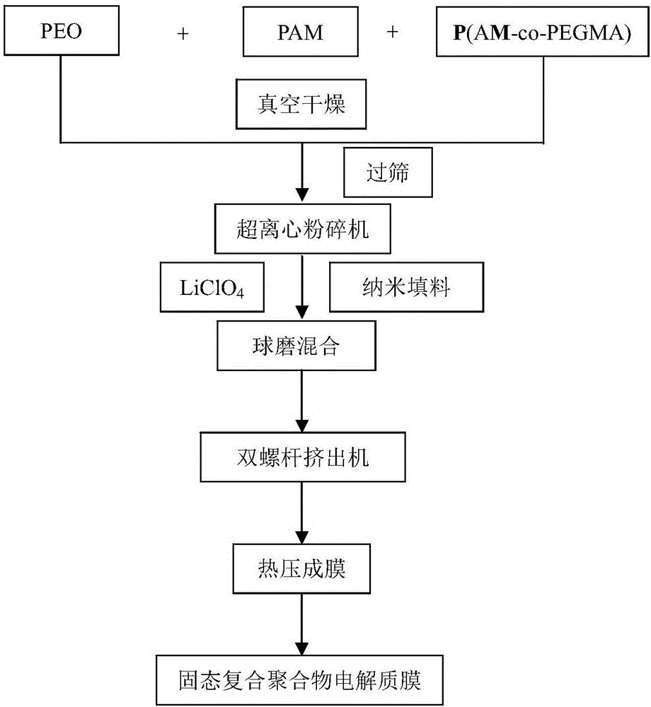 Polyacrylamide (PAM) solid compound polymer electrolyte and preparation method thereof