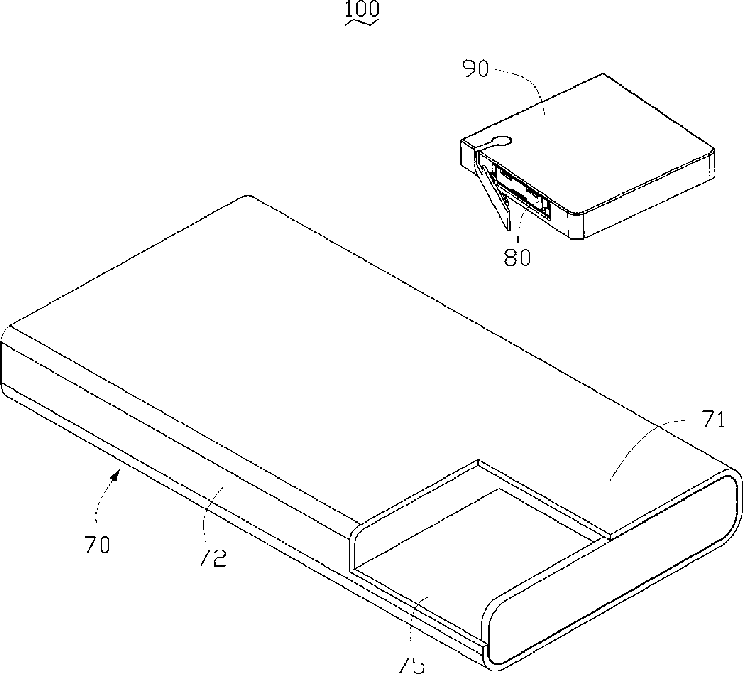 Chip card fixing device and portable electronic device with the fixing device