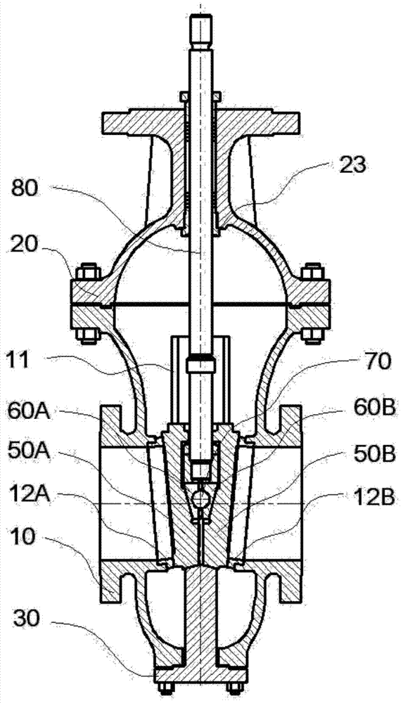 A double-wedge gate valve with external air-added auxiliary valve