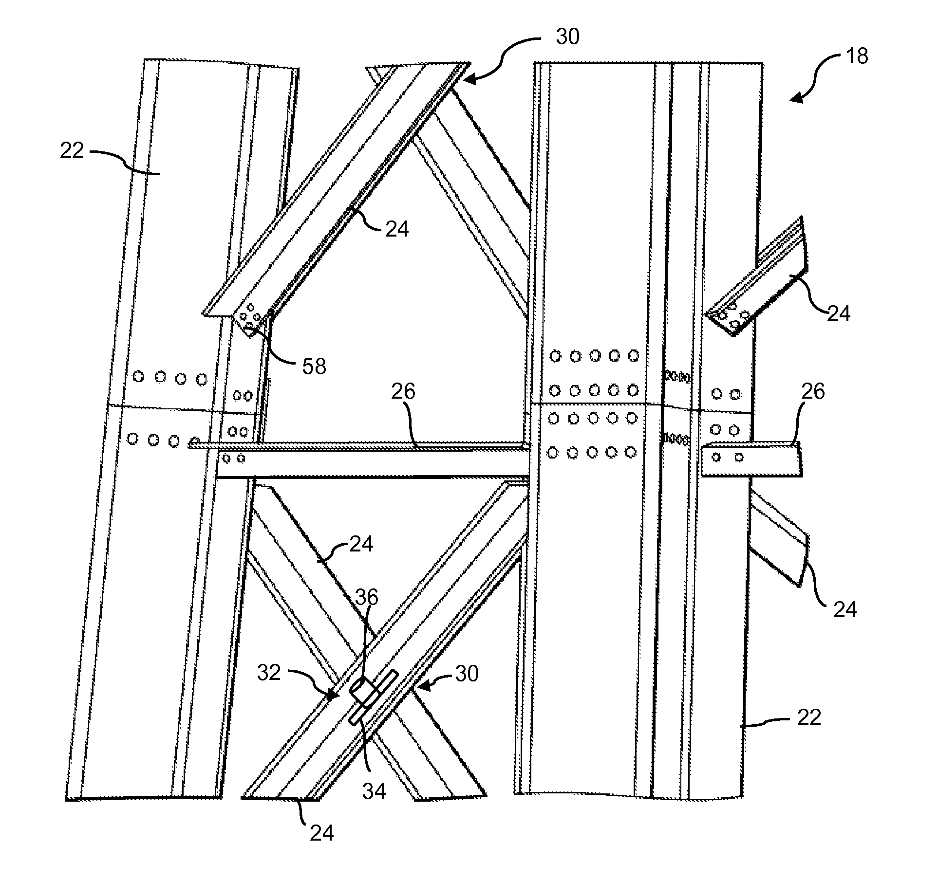 Friction damping bolt connection for a wind tower lattice structure