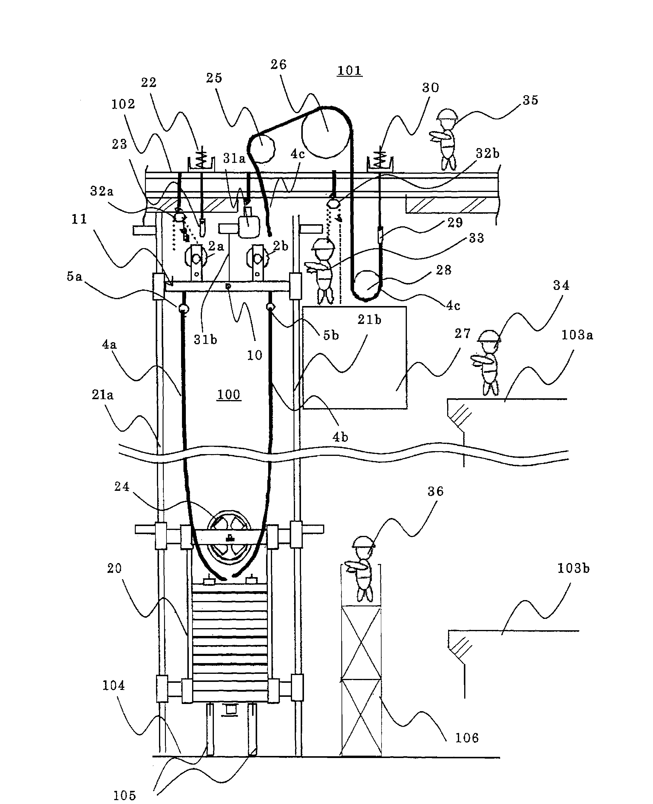 Main wirerope replacing tool of elevator