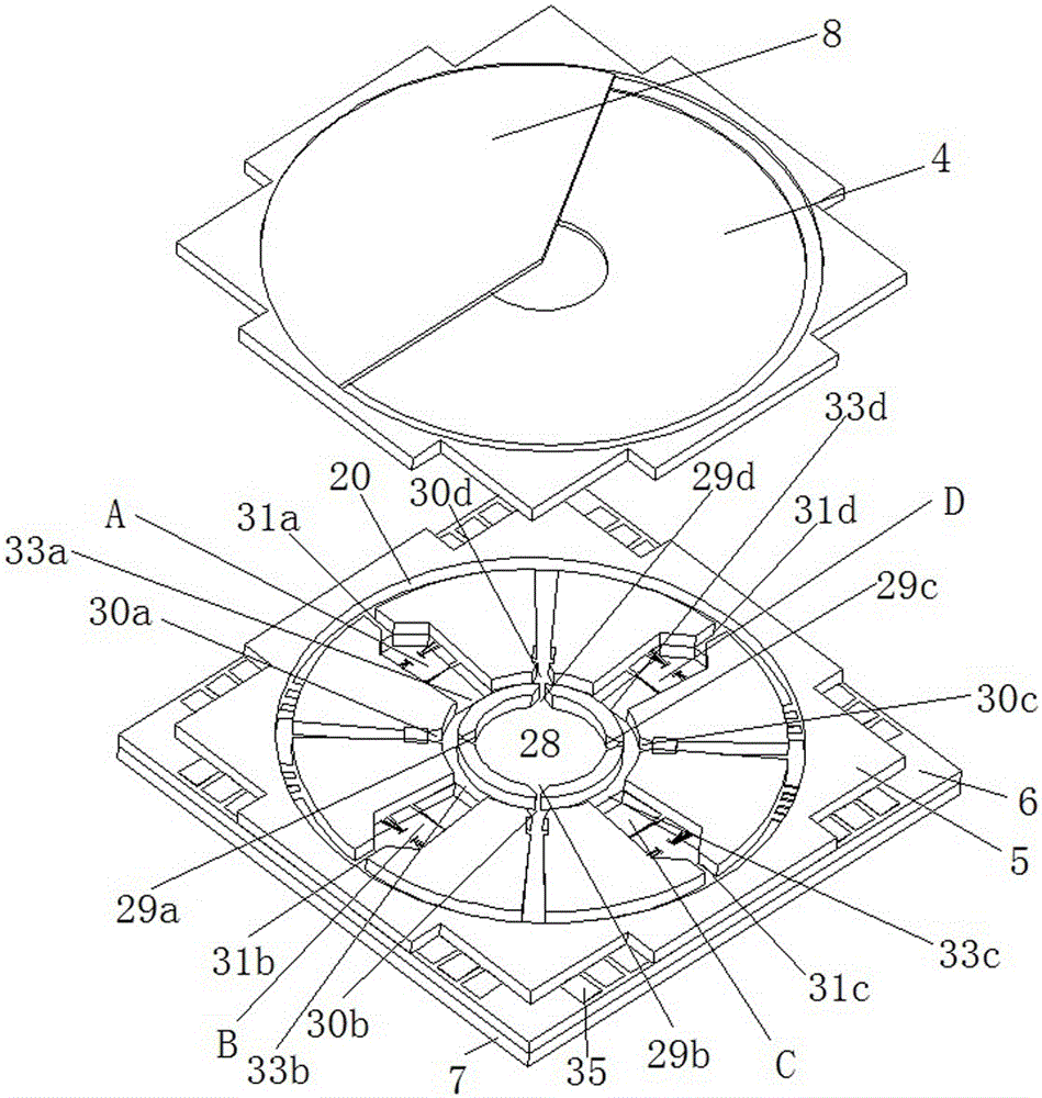 Miniature four-channel circular flow type triaxial silicon jet gyro