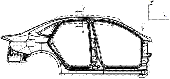 A structure and its design method of the overlapping area of ​​the top cover of the outer panel of the automobile side wall