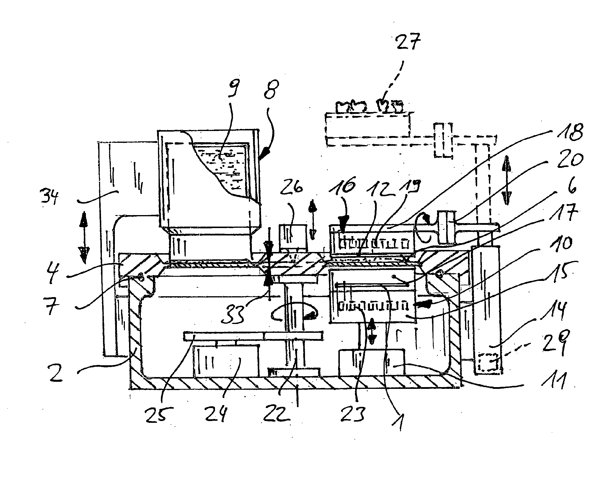 Device And Method For Processing Light-Polymerizable Material For Building Up An Object In Layers