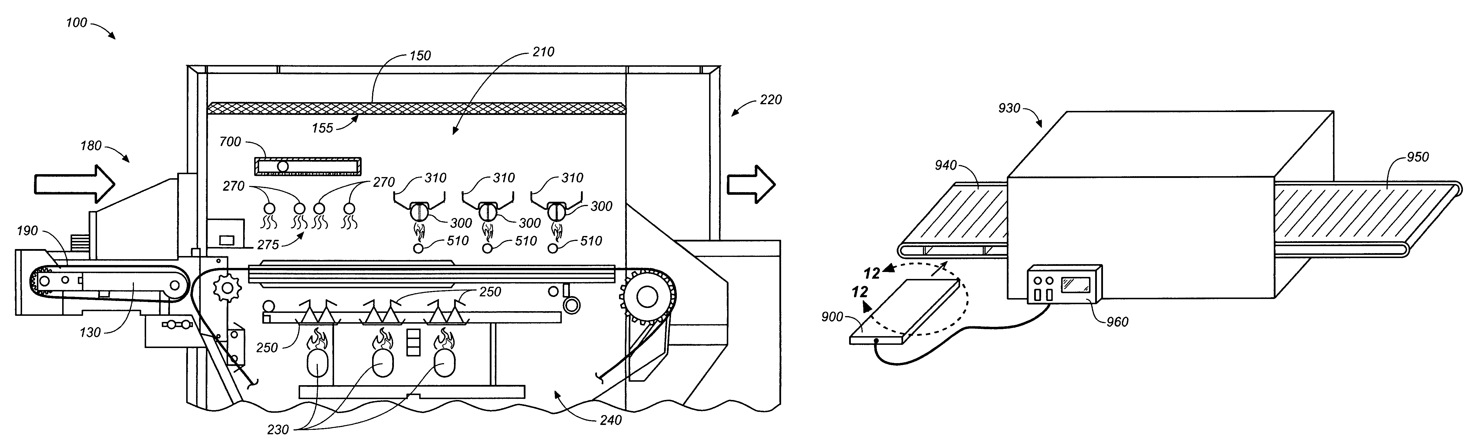 Multi-stage cooking system using radiant, convection, and magnetic induction heating, and having a compressed air heat guide