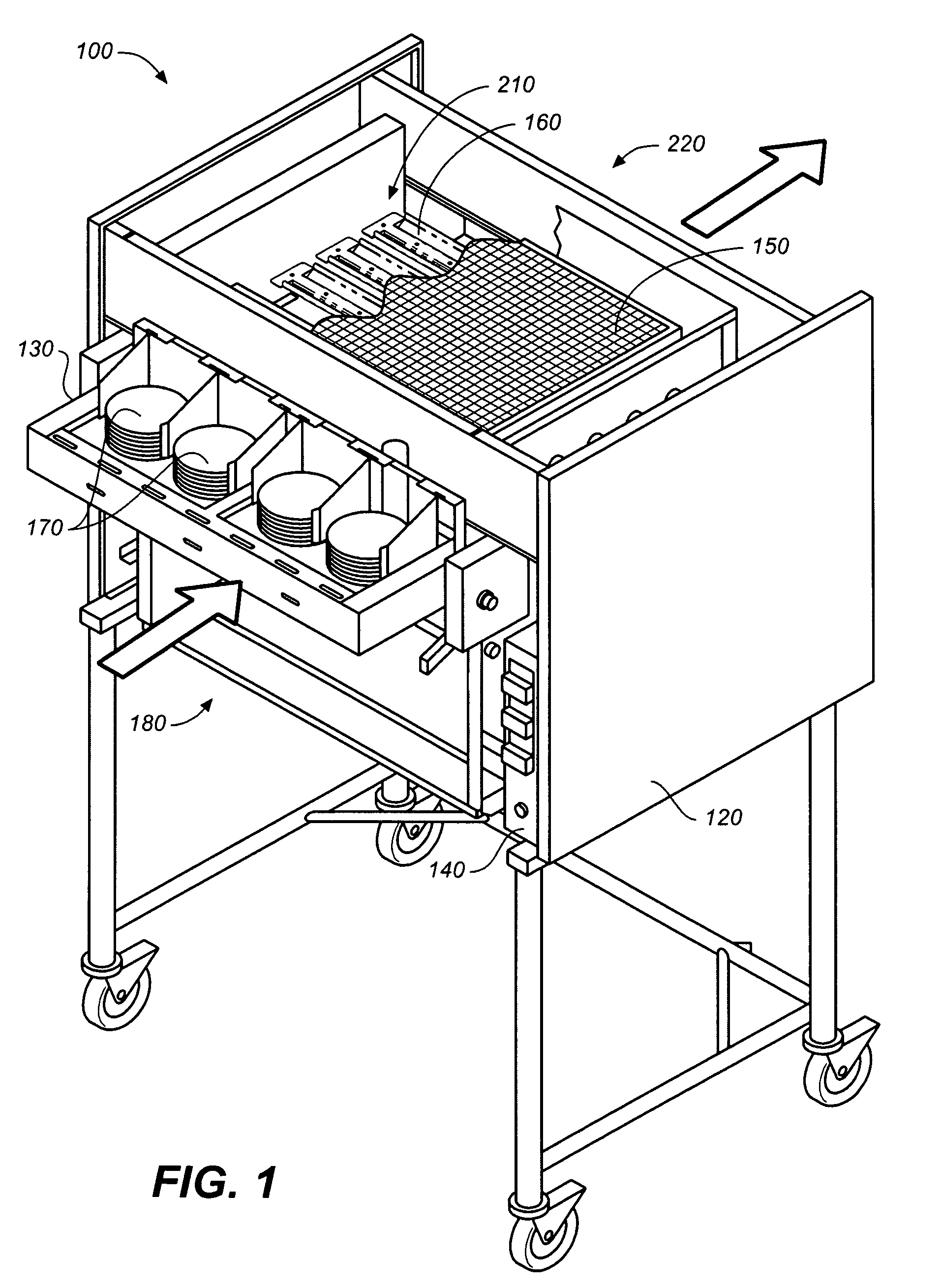 Multi-stage cooking system using radiant, convection, and magnetic induction heating, and having a compressed air heat guide