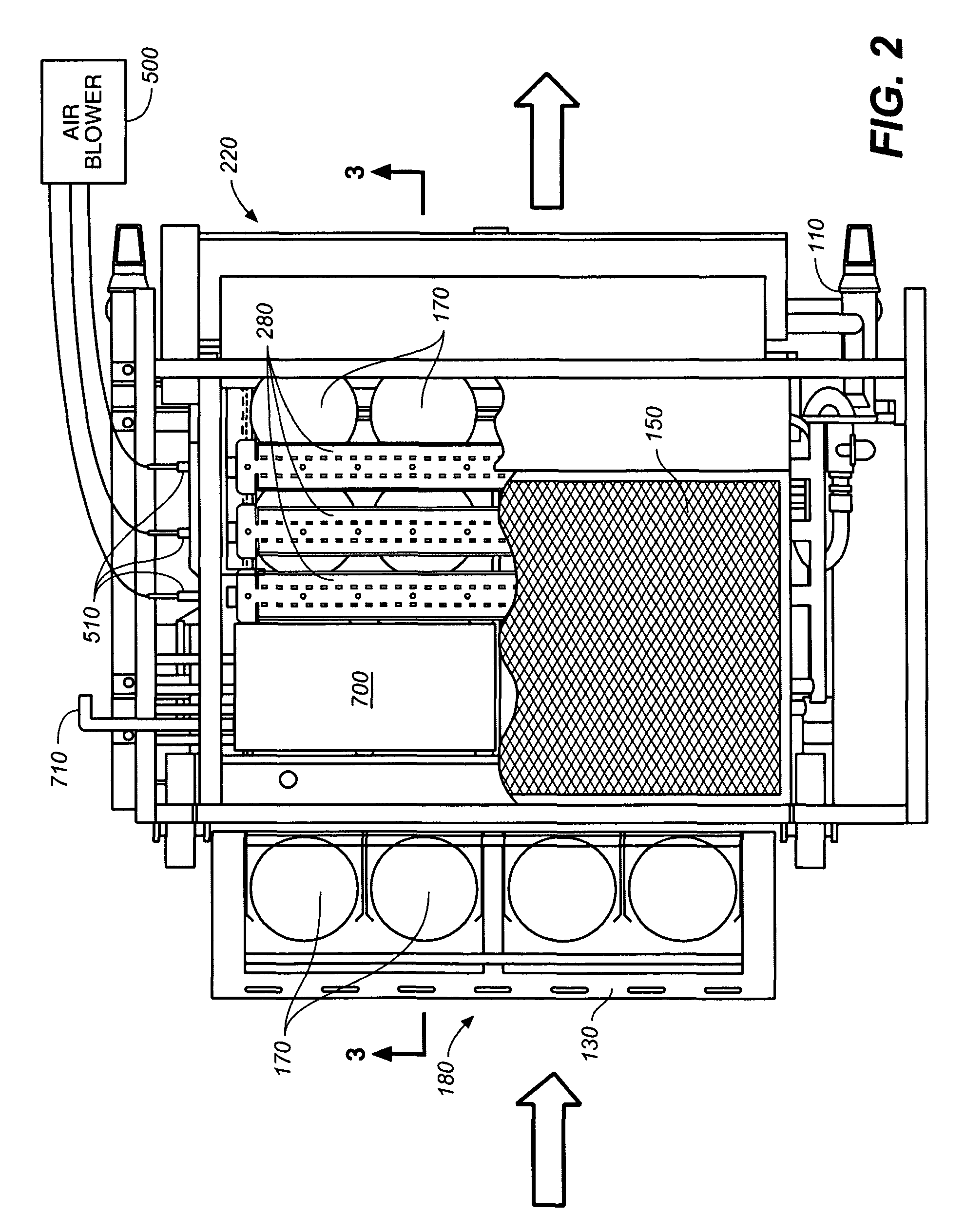 Multi-stage cooking system using radiant, convection, and magnetic induction heating, and having a compressed air heat guide