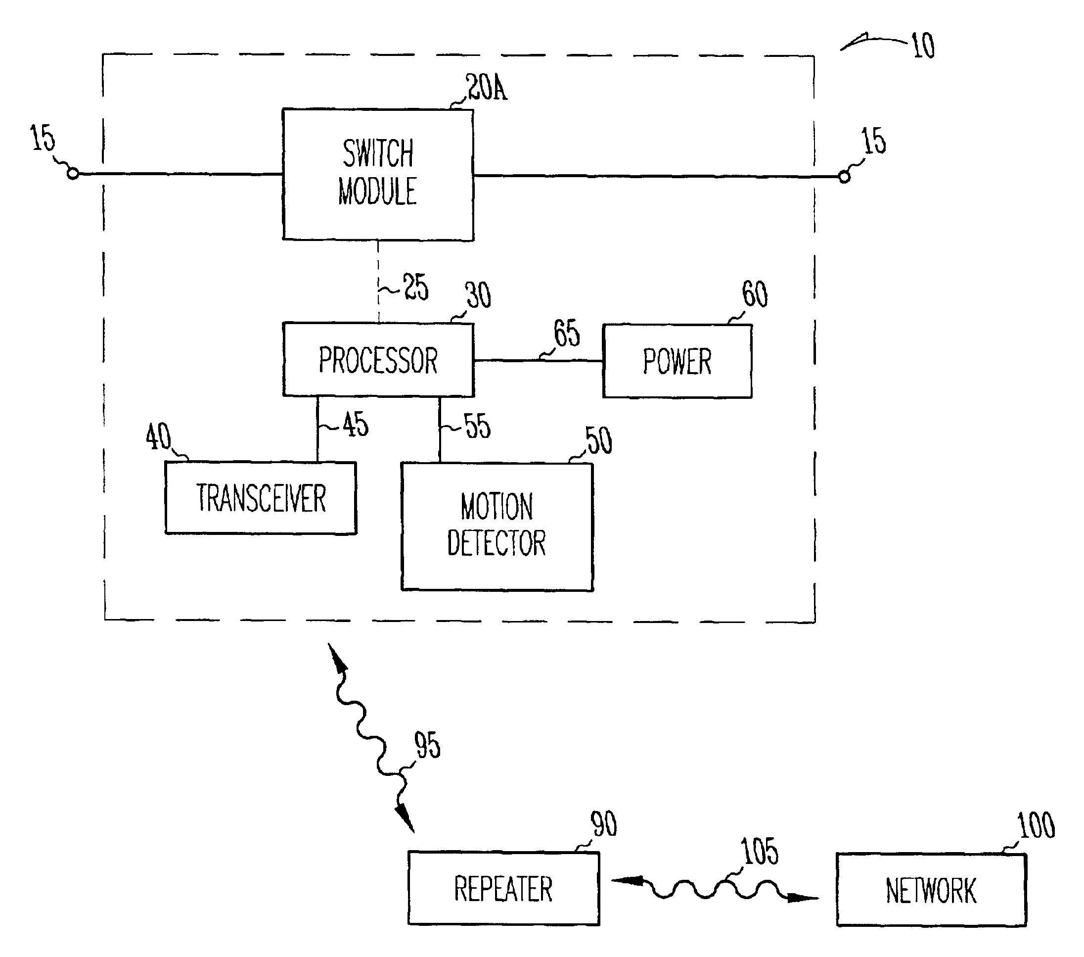 Electrical power control and sensor module for a wireless system