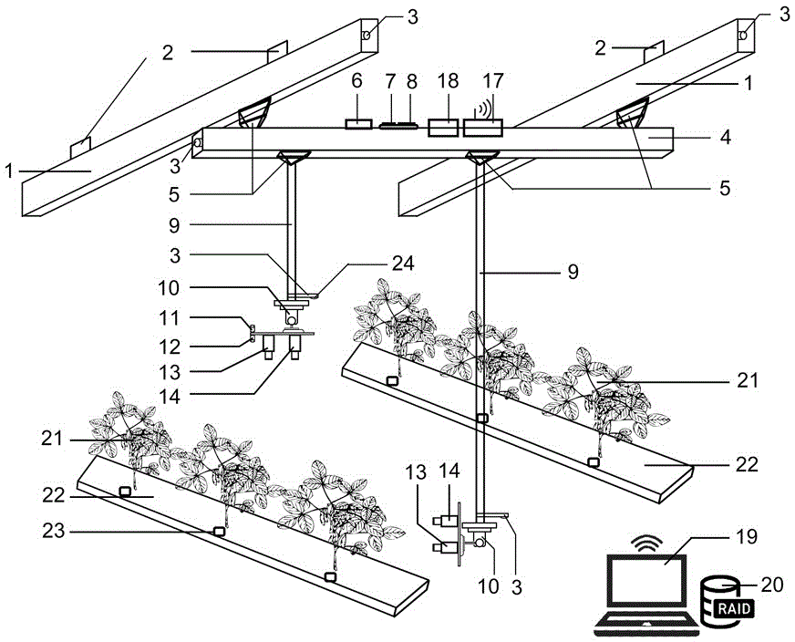 Greenhouse crop growth information real-time peer-to-peer monitoring device and monitoring method