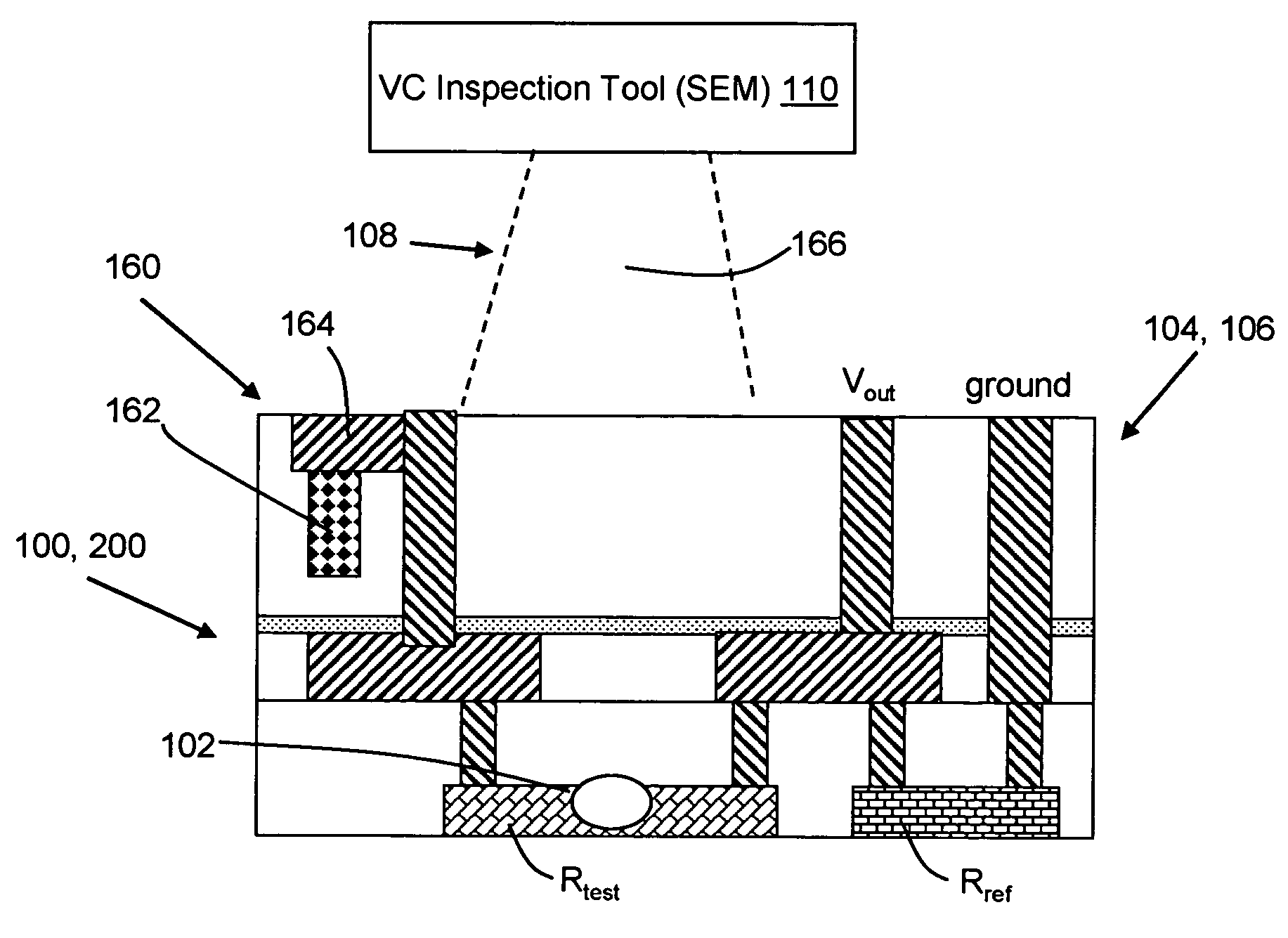 Test structure for resistive open detection using voltage contrast inspection and related methods