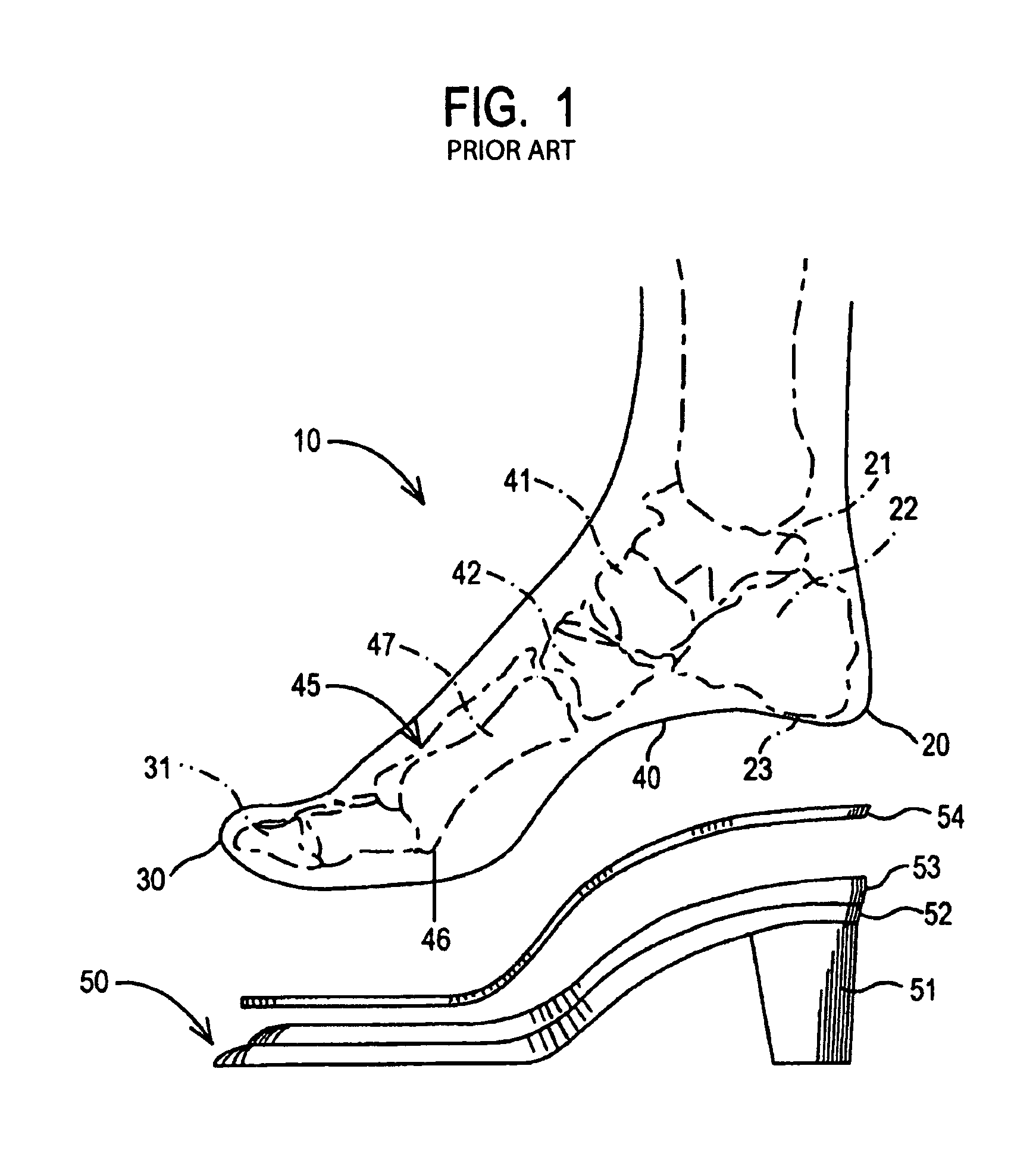 Device for high-heeled shoes and method of constructing a high-heeled shoe