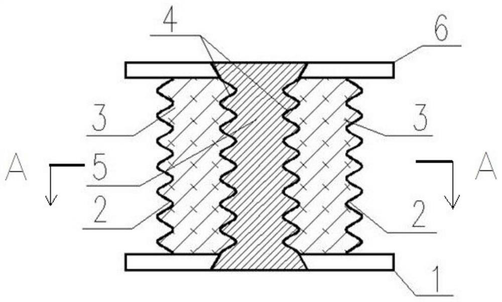 A lead core corrugated steel tube restraining rubber bearing