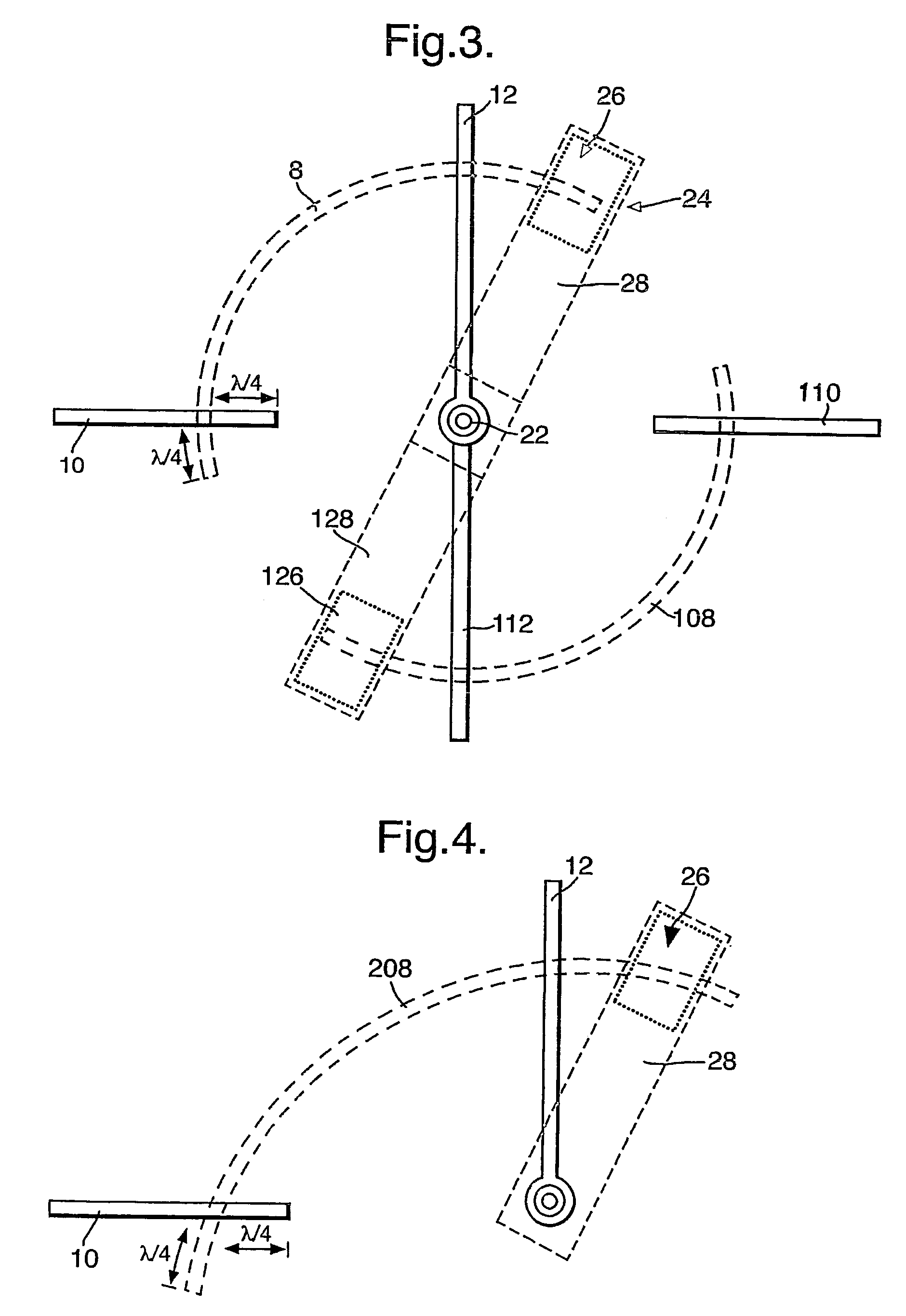 Phase shifter device having a microstrip waveguide and shorting patch movable along a slot line waveguide