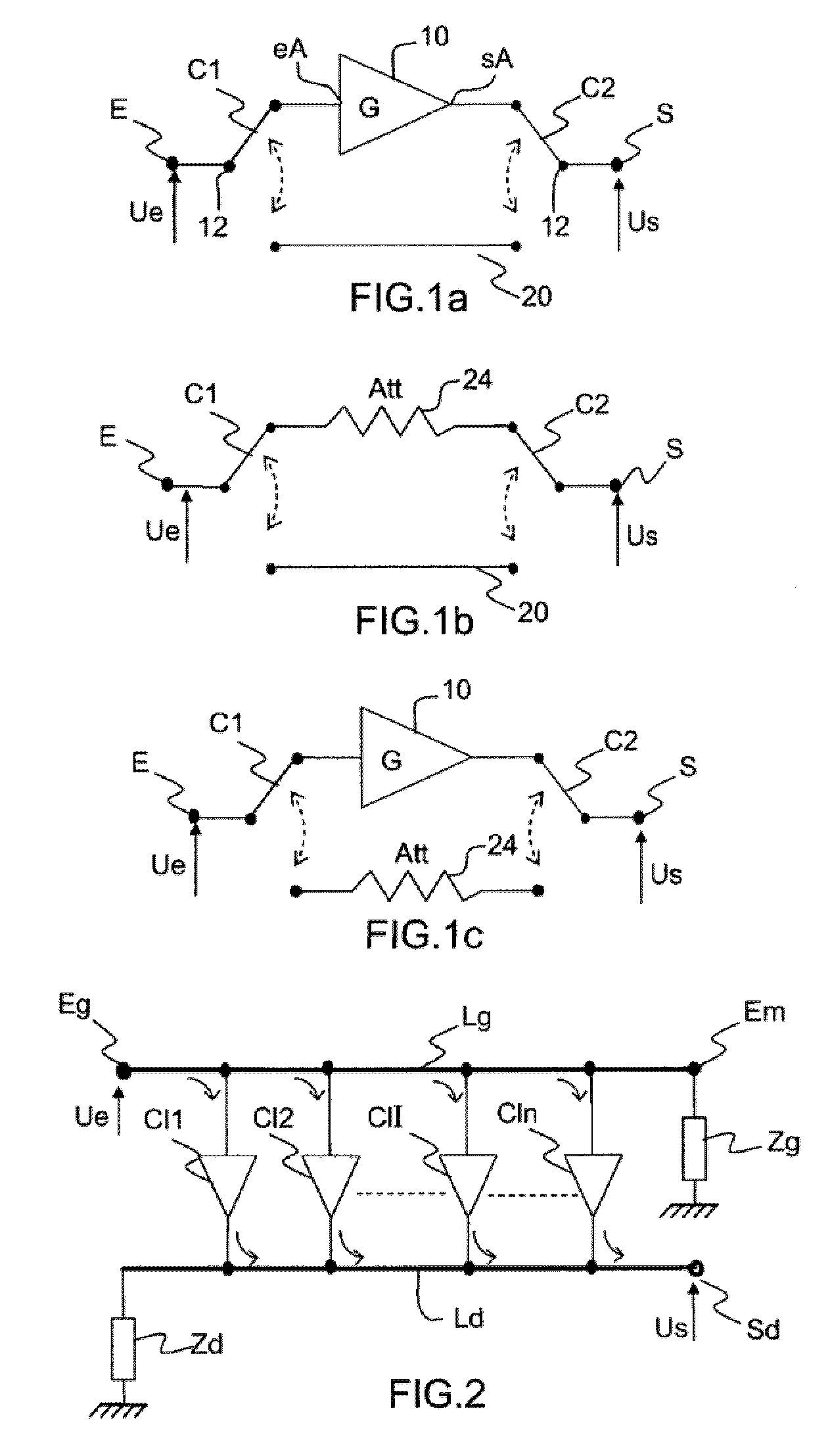 Broadband microwave device with switchable gain