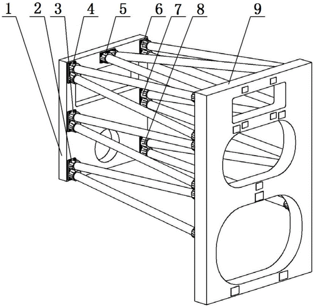 Large-size and high specific stiffness truss off-axis three-reflection optical system main support structure