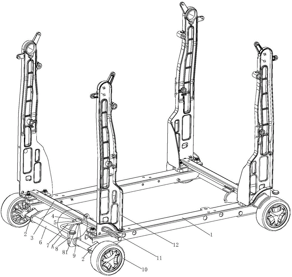 Liftable wheeled support with automatic brake function