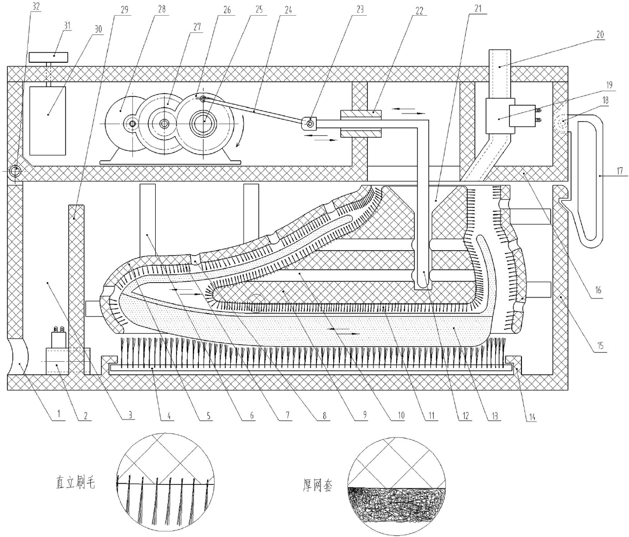 Profiling brush type shoe washing machine