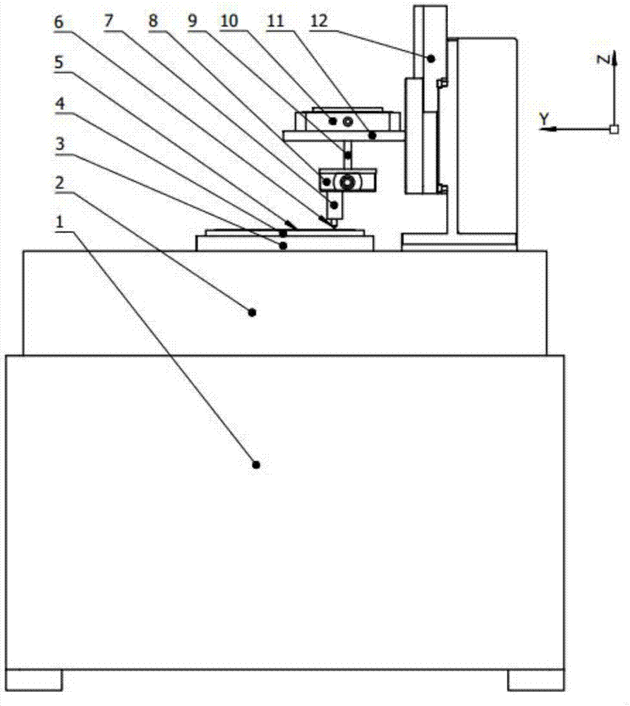 Nano cutting depth high-speed single-point scratch test device and test method thereof