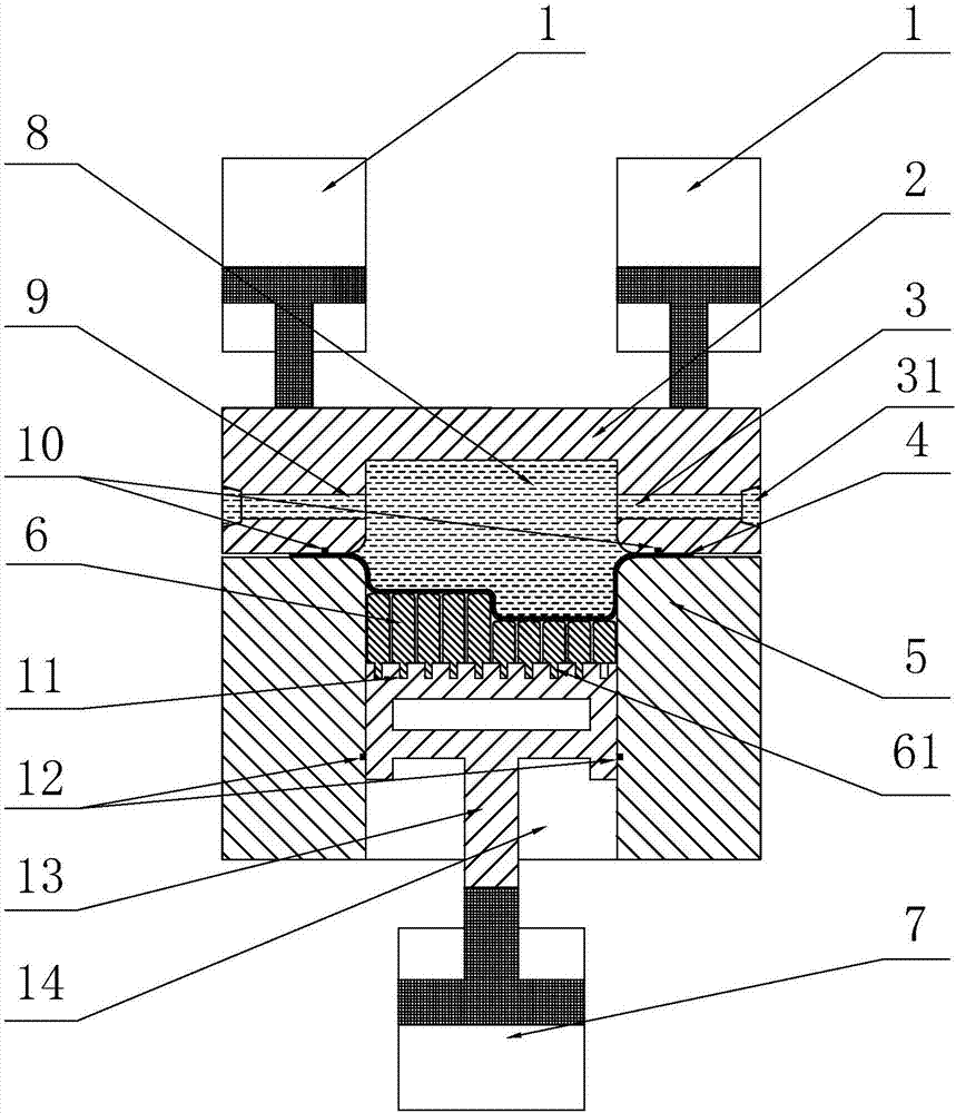 Hydraulic forming device with multipoint female groove, and method for manufacturing panel parts through using hydraulic forming device