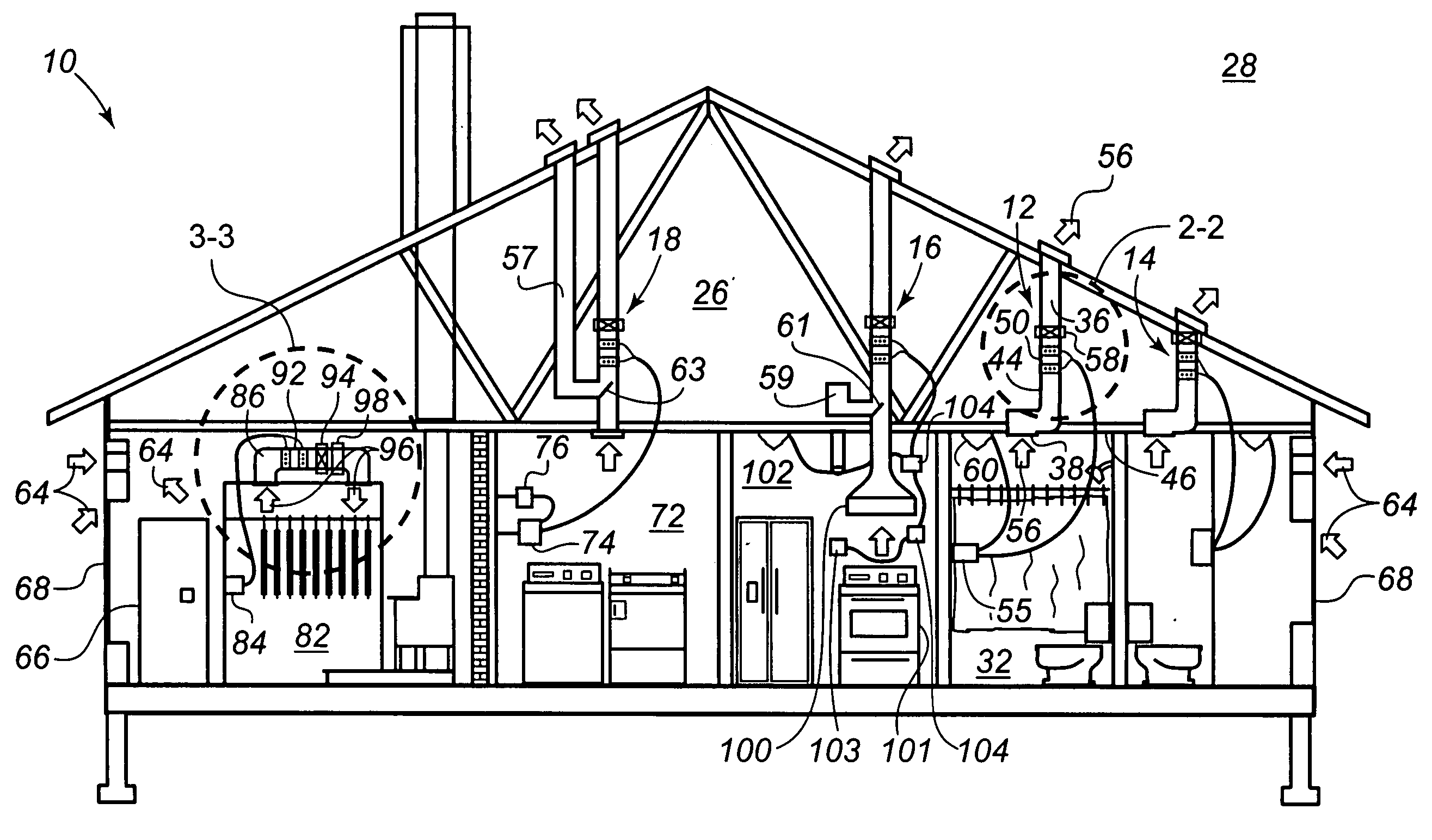 Spot ventilators and method for spot ventilating bathrooms, kitchens and closets