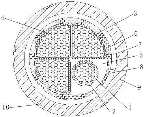 Luminous intrinsic safety four-core composite low-voltage cable for environment-friendly intelligent power grid and fabrication method of cable