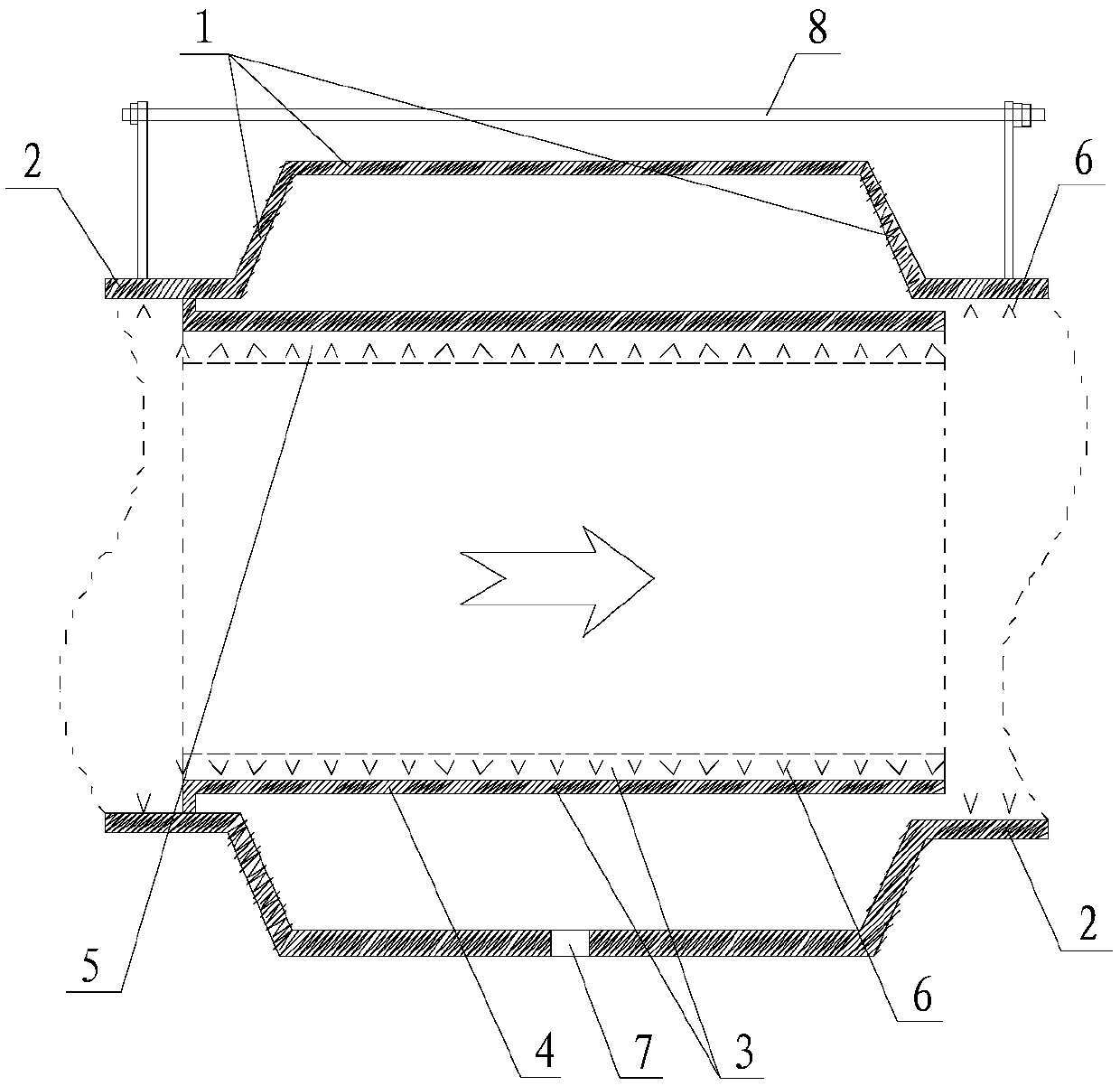 Connecting structure for SO2 flue gas pipelines and expansion joint