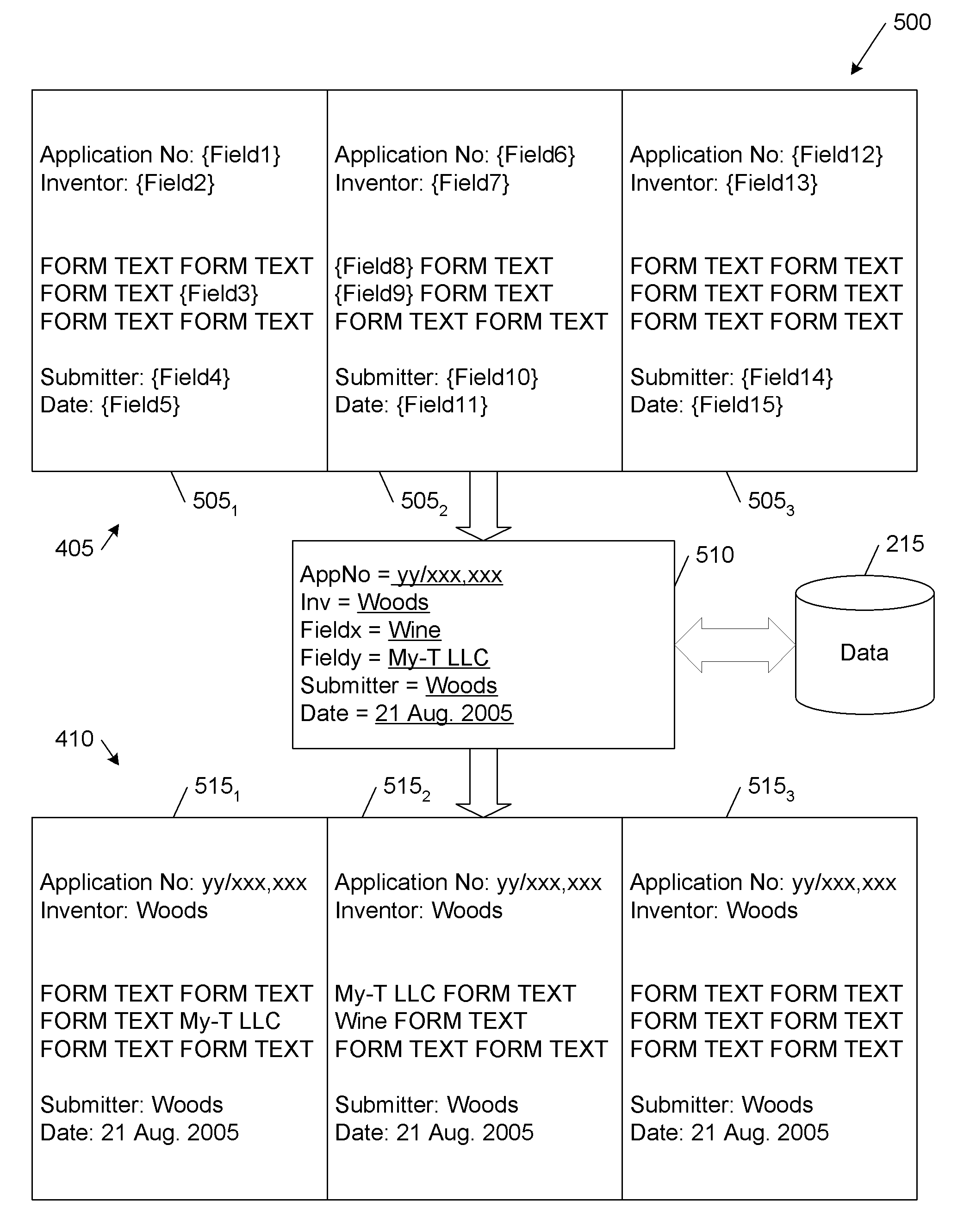 Template filler, method, and computer program product