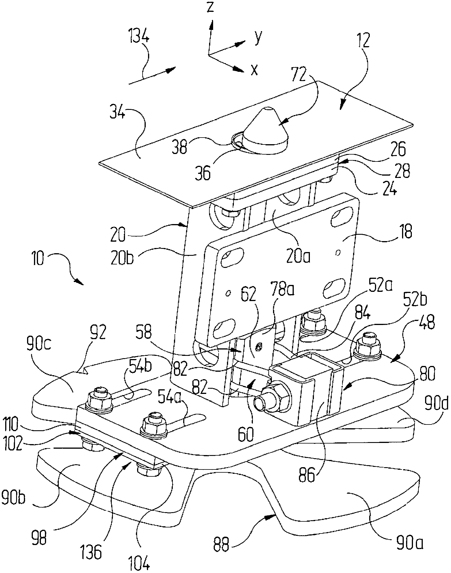 Locking device for fastening an article to a supporting structure, and skid having such a device