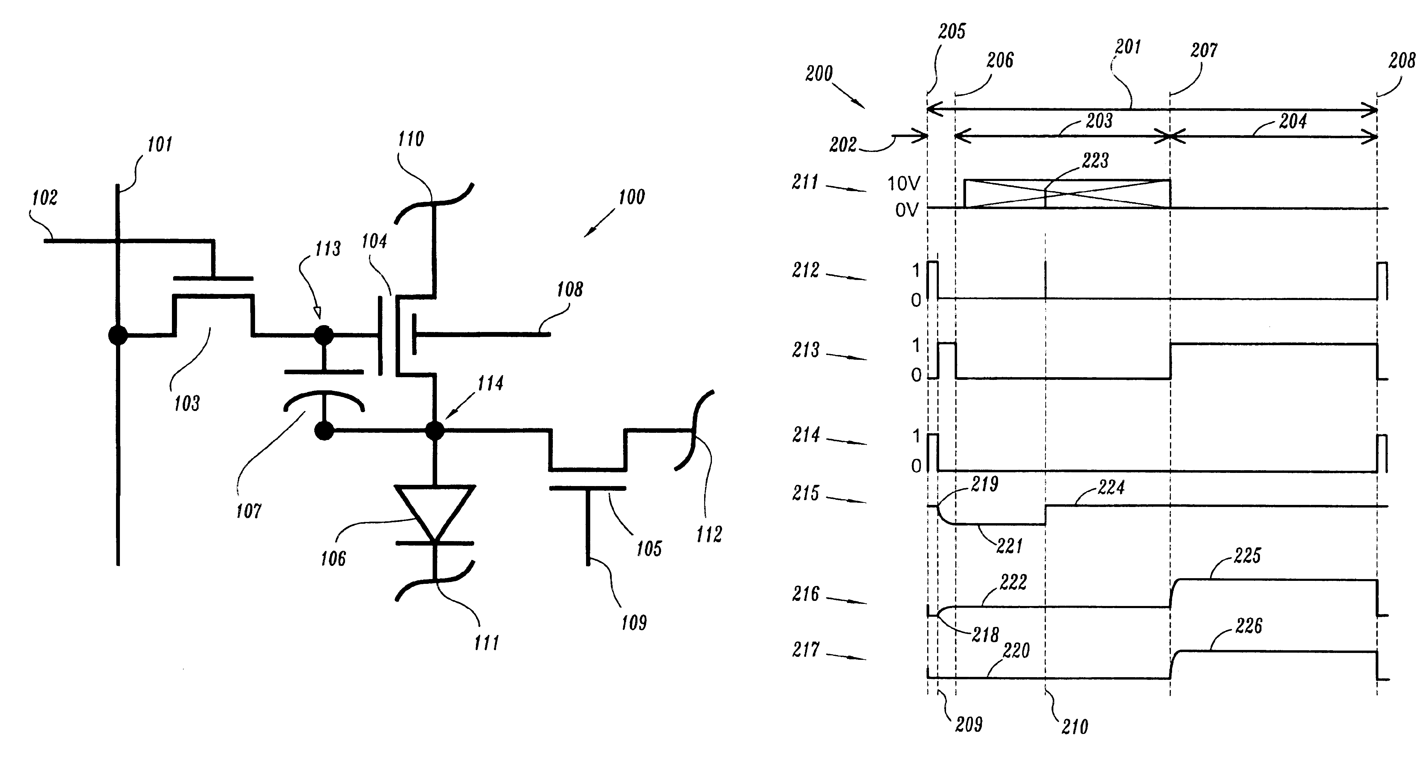 Active-matrix light emitting display and method for obtaining threshold voltage compensation for same