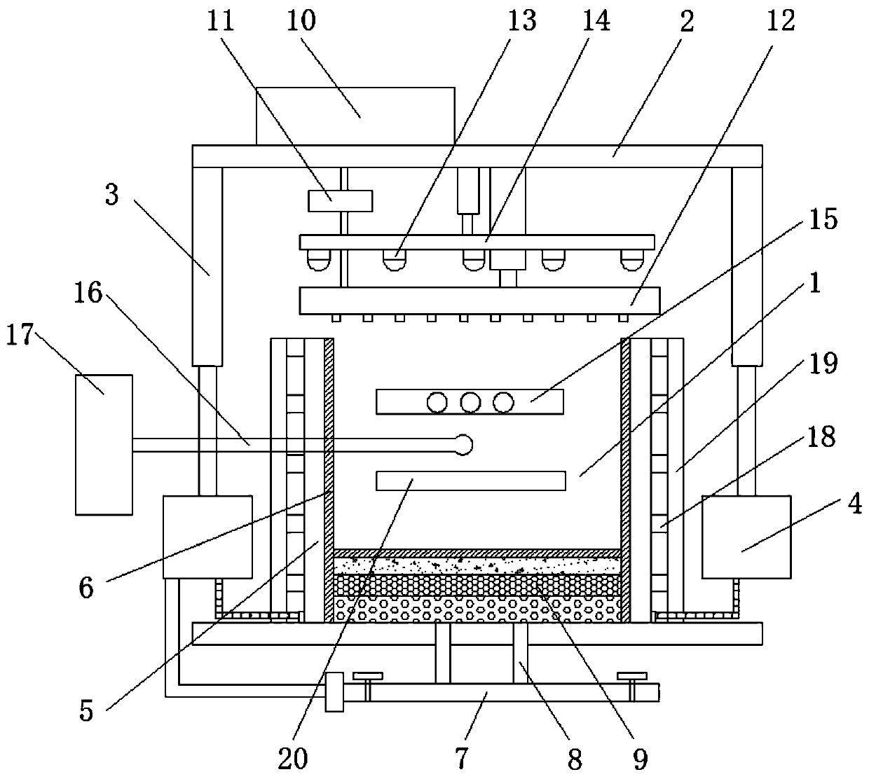 Discontinuous unsaturation soil rainfall infiltration physical simulation system and measuring method