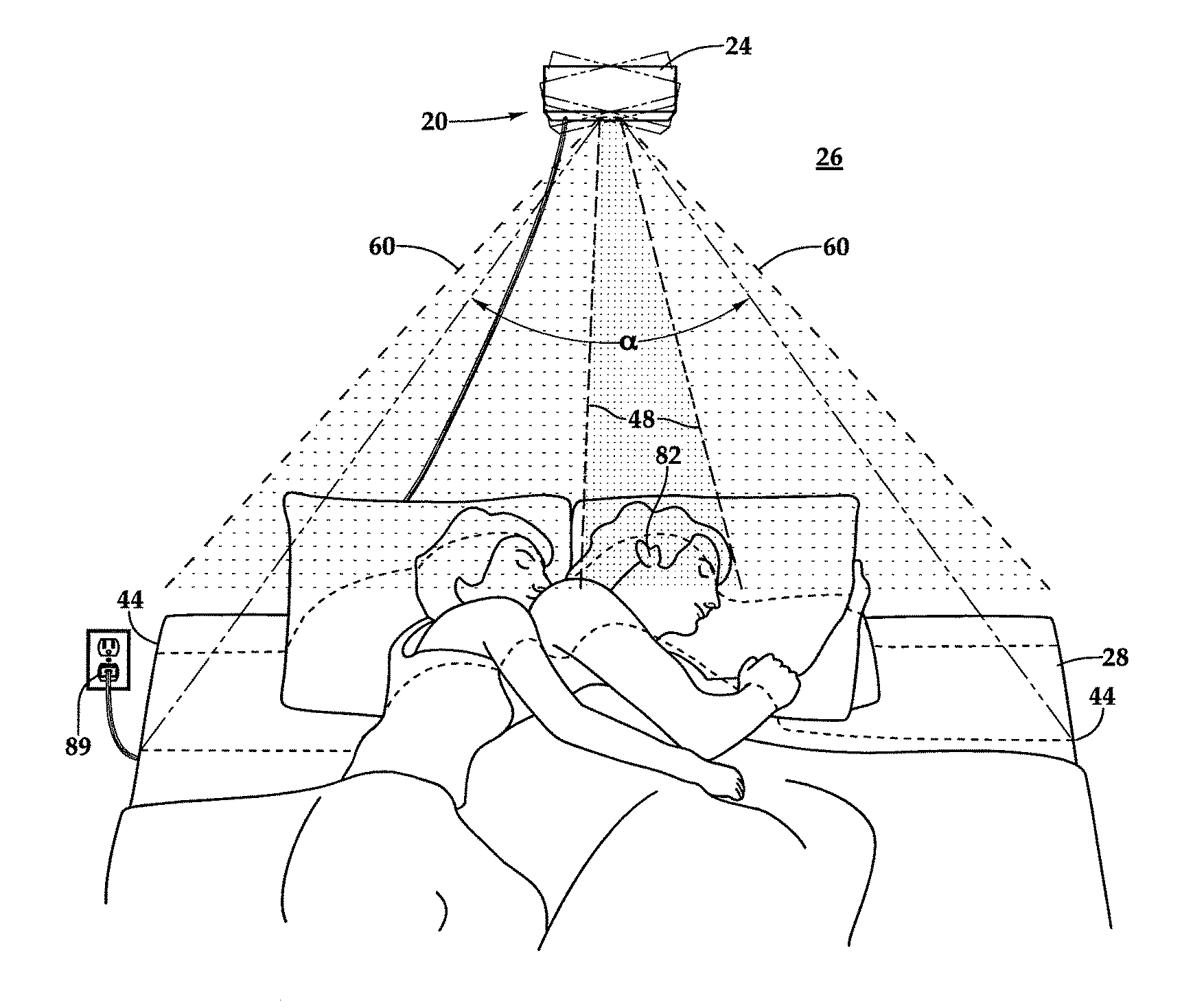 Waking alarm with detection and aiming of an alarm signal at a single person