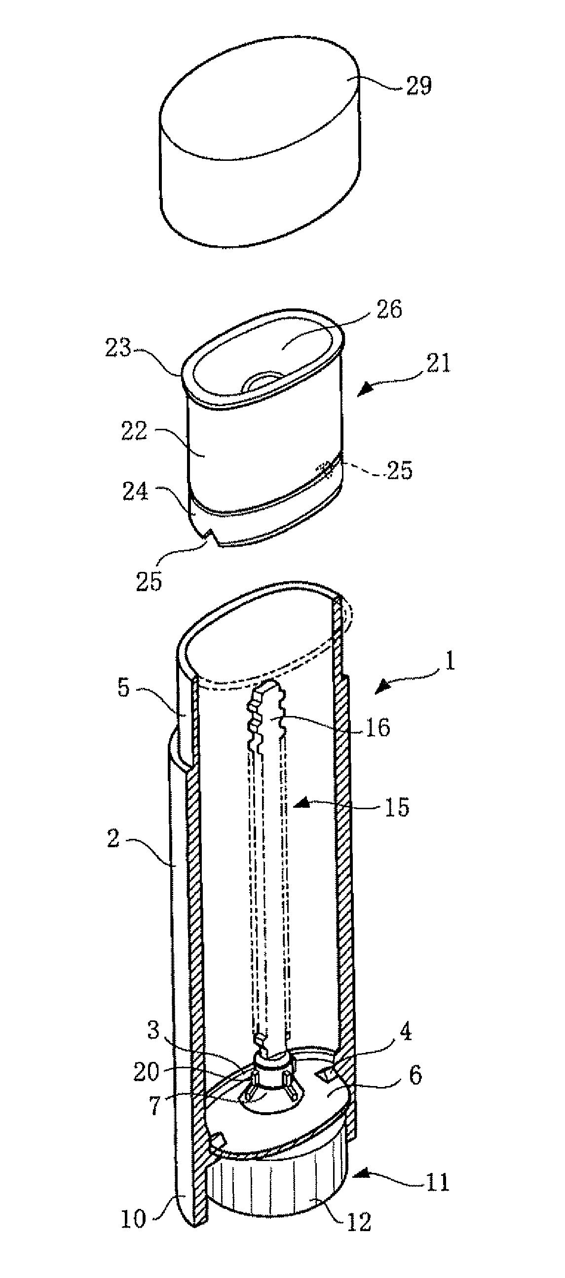 Twistable container for elevating a solid stick