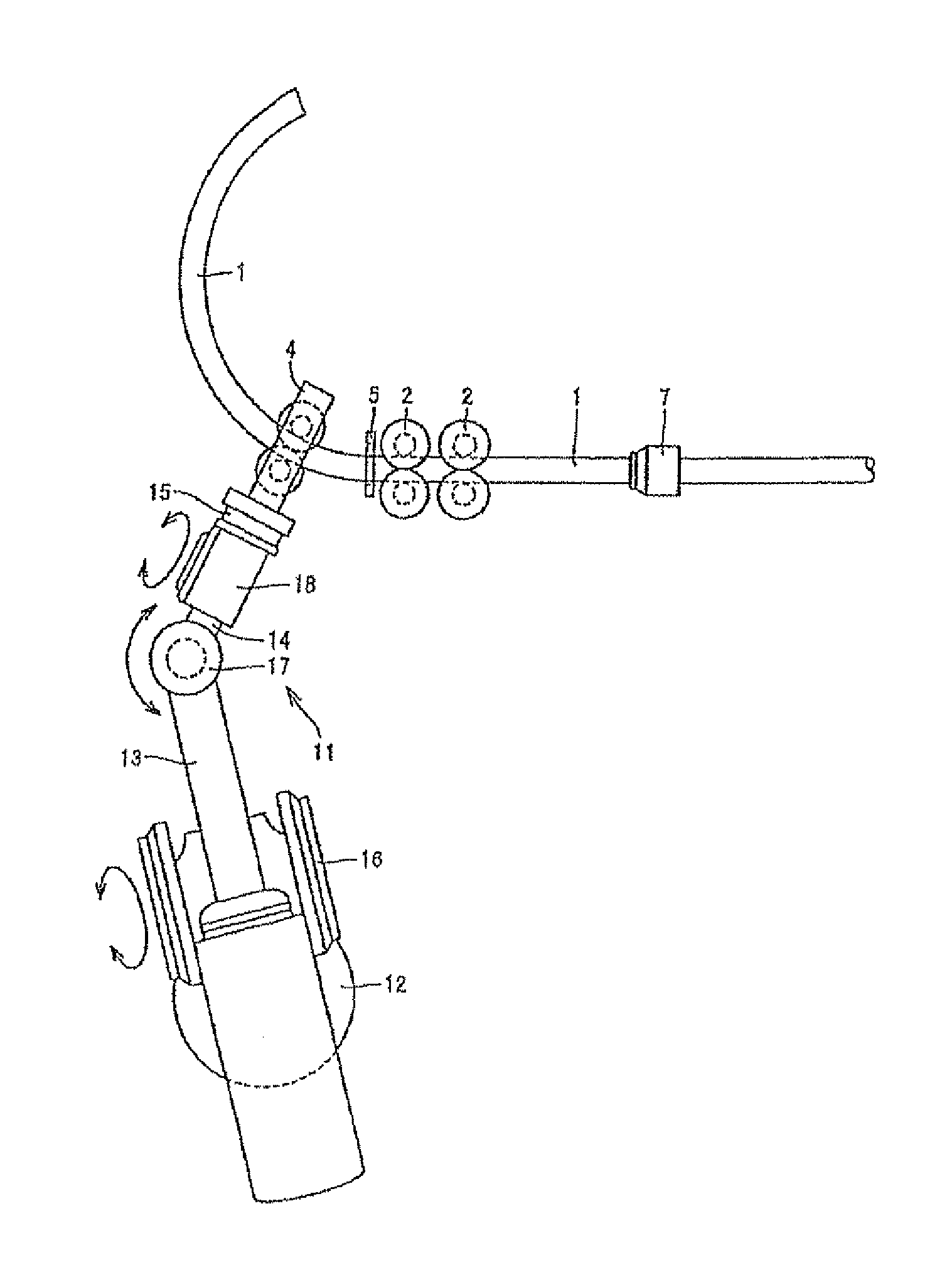 Three-dimensionally bending machine, bending-equipment line, and bent product