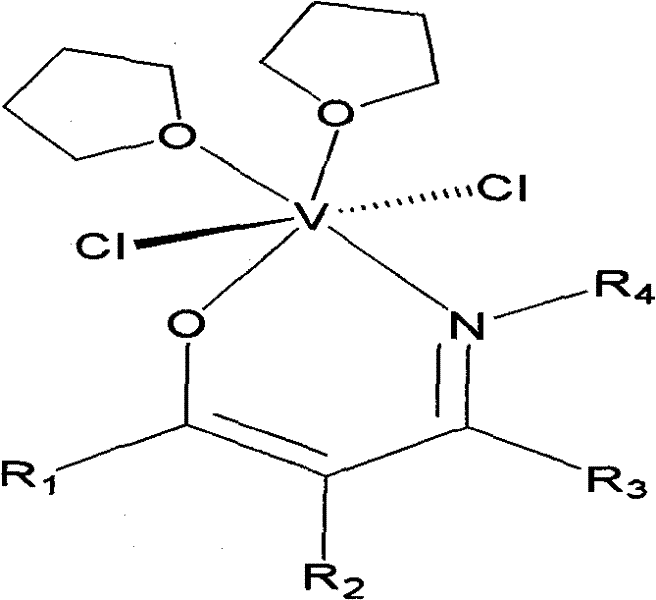 Application and usage of vanadium series catalyst of one-class bidentate N, O coordination