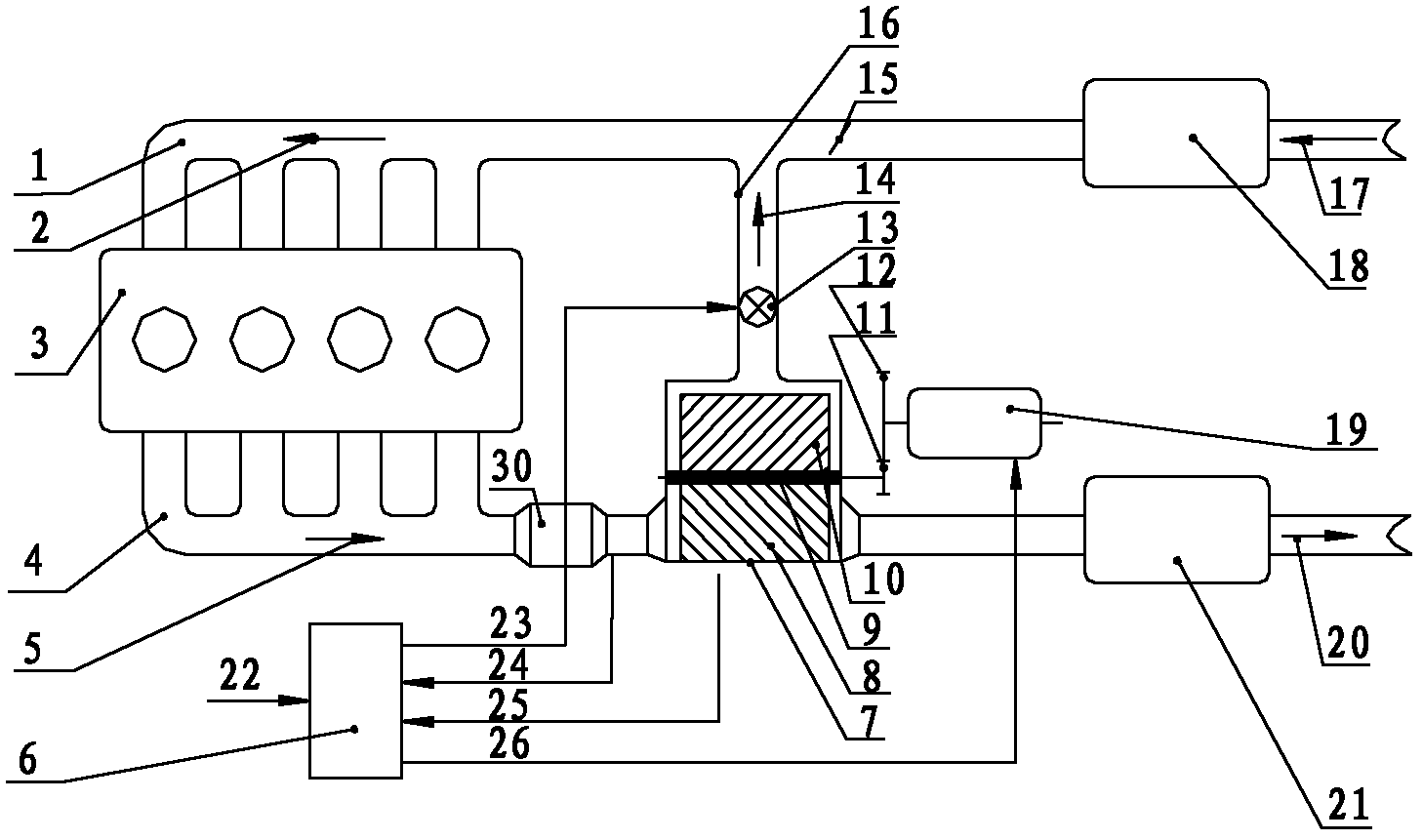 Gasoline engine tail gas treatment device with hydrocarbon catching function