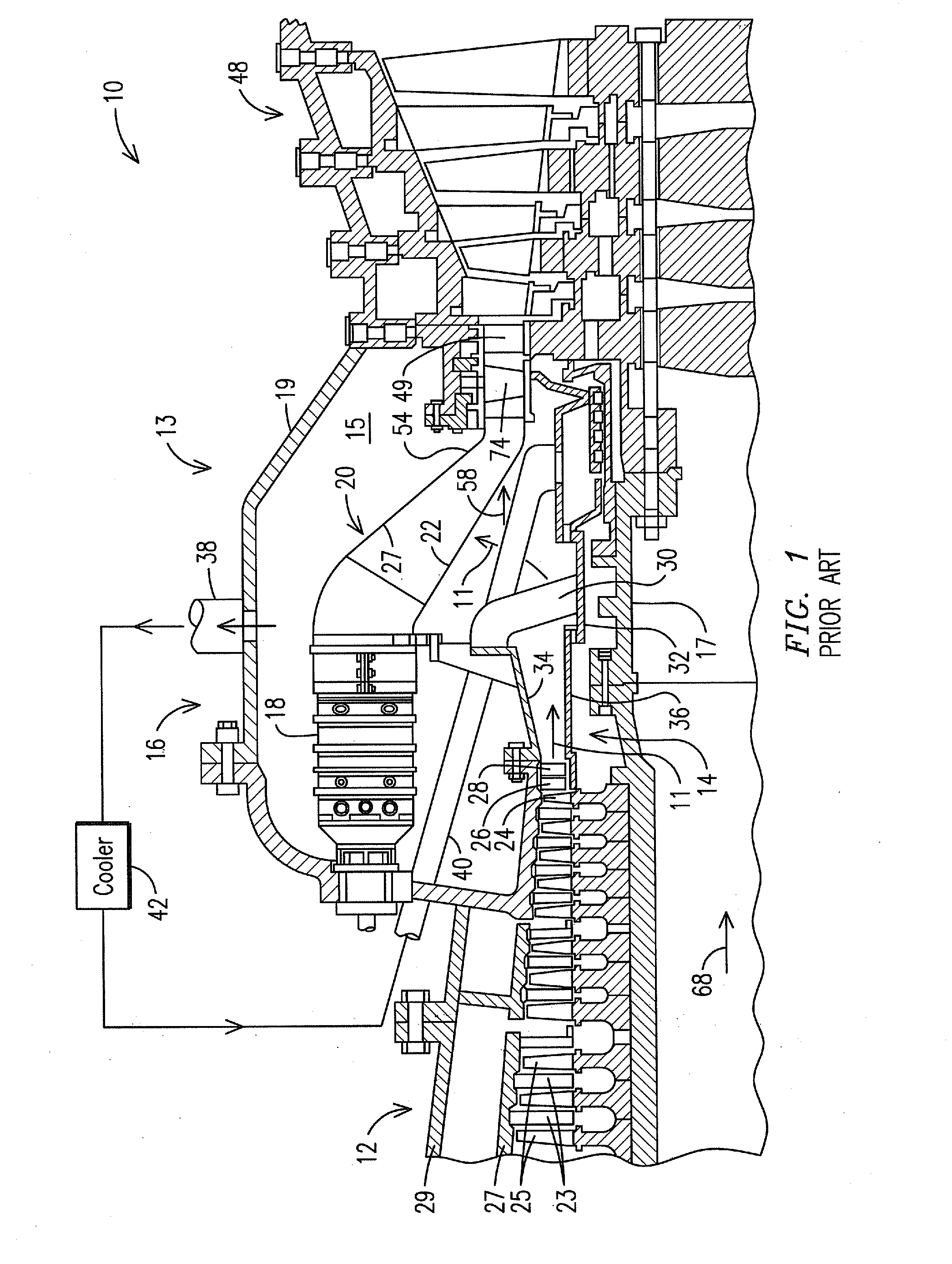 Mid-section of a can-annular gas turbine engine to introduce a radial velocity component into an air flow discharged from a compressor of the mid-section