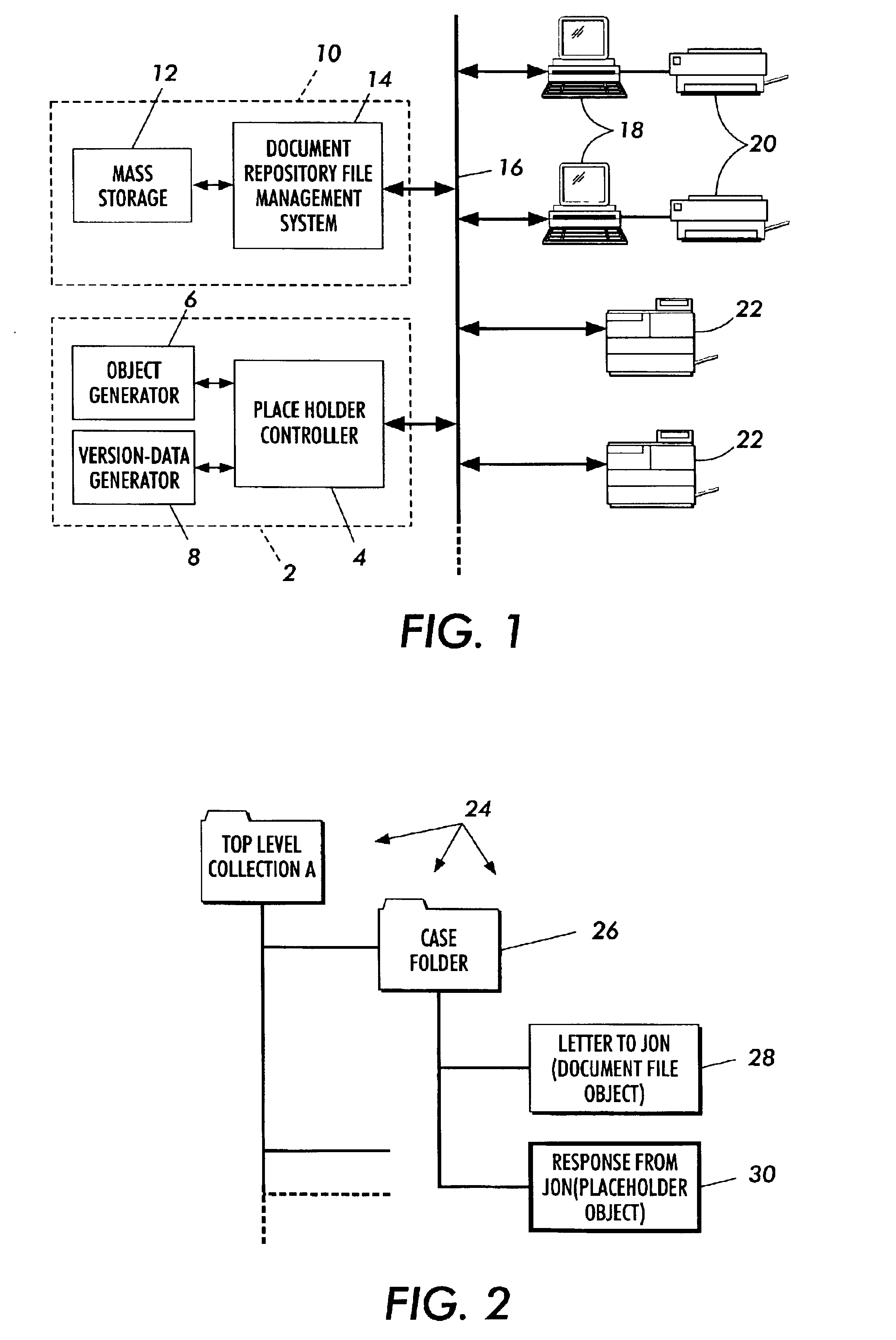 Electronic filing system with file-placeholders