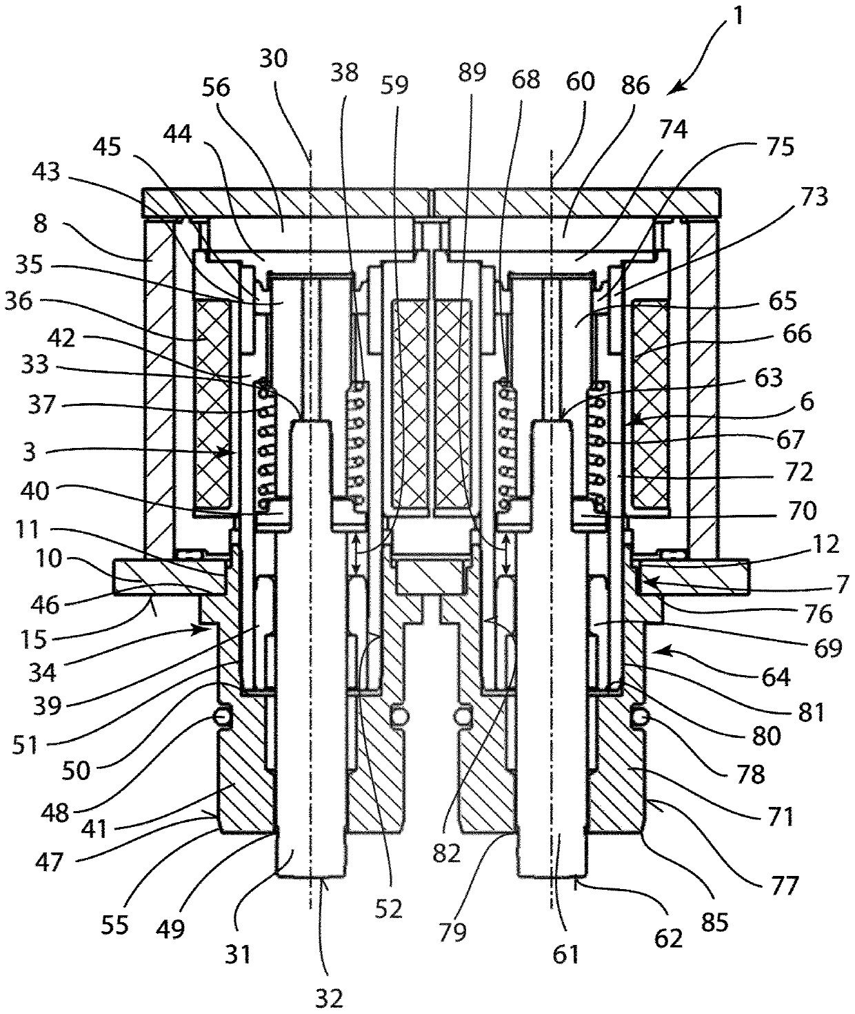 Adjusting device with a sealed guide cylinder